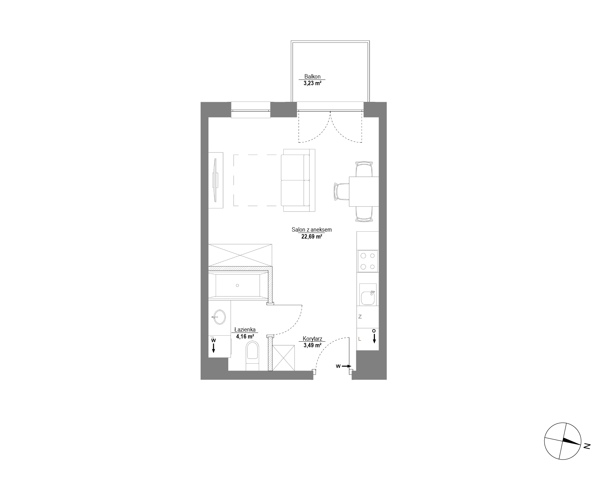 Plan 1 pok. 30m²
