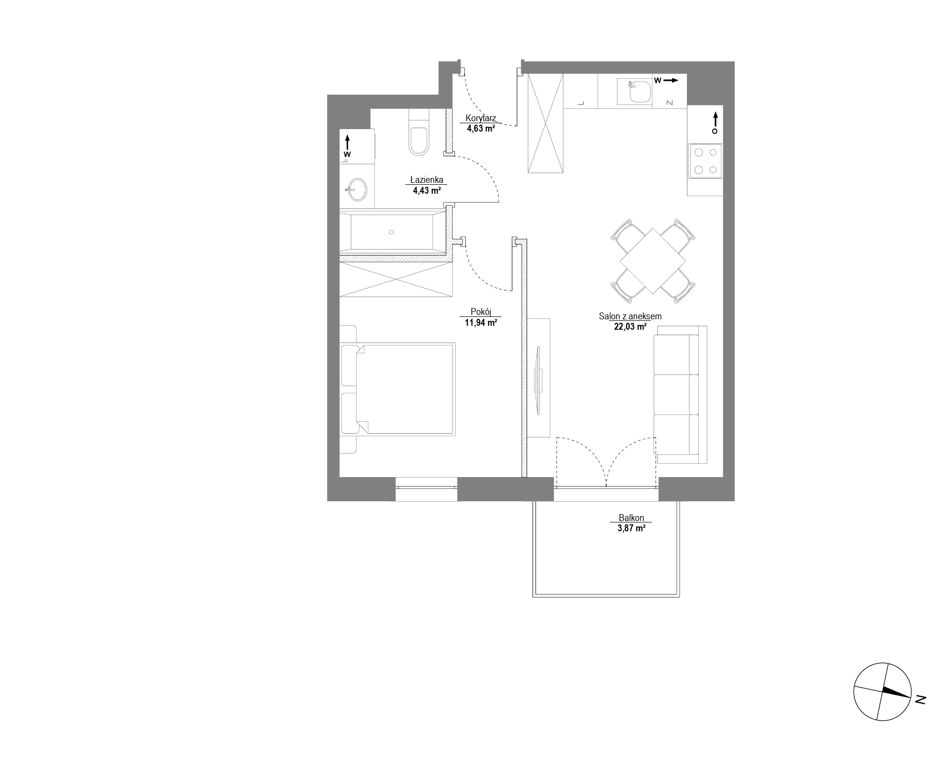 Plan 2 pok. 43m²