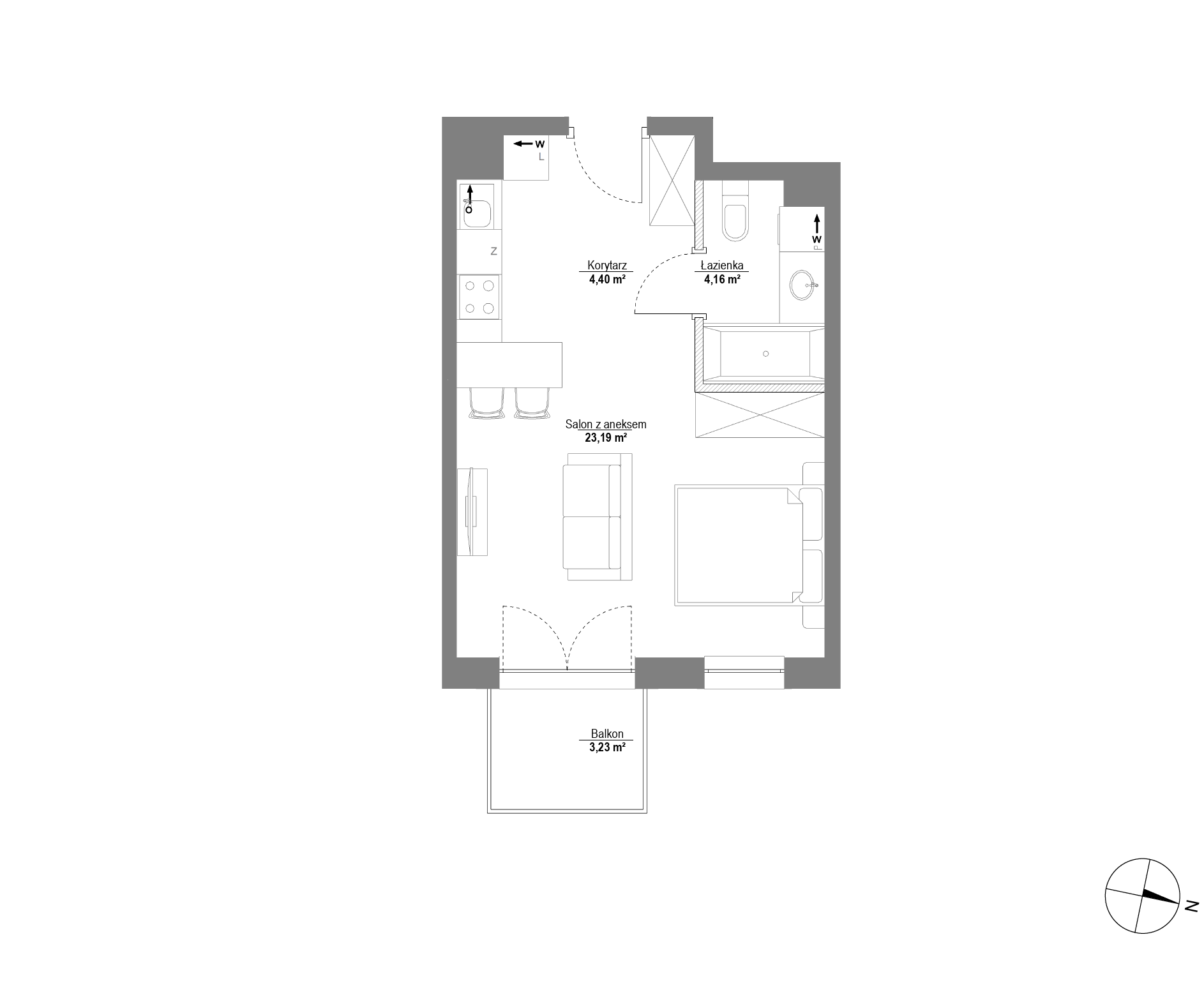 Plan 1 pok. 32m²