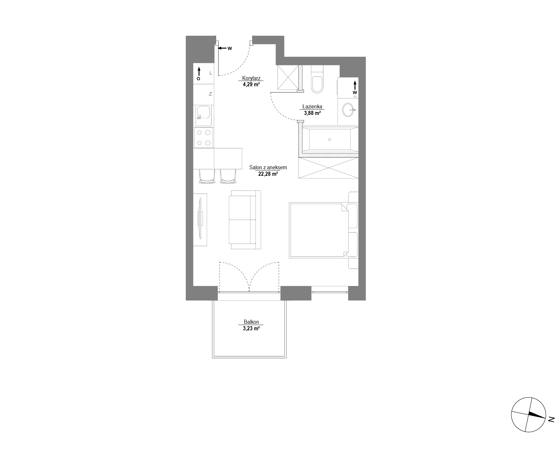 Plan 1 pok. 30m²
