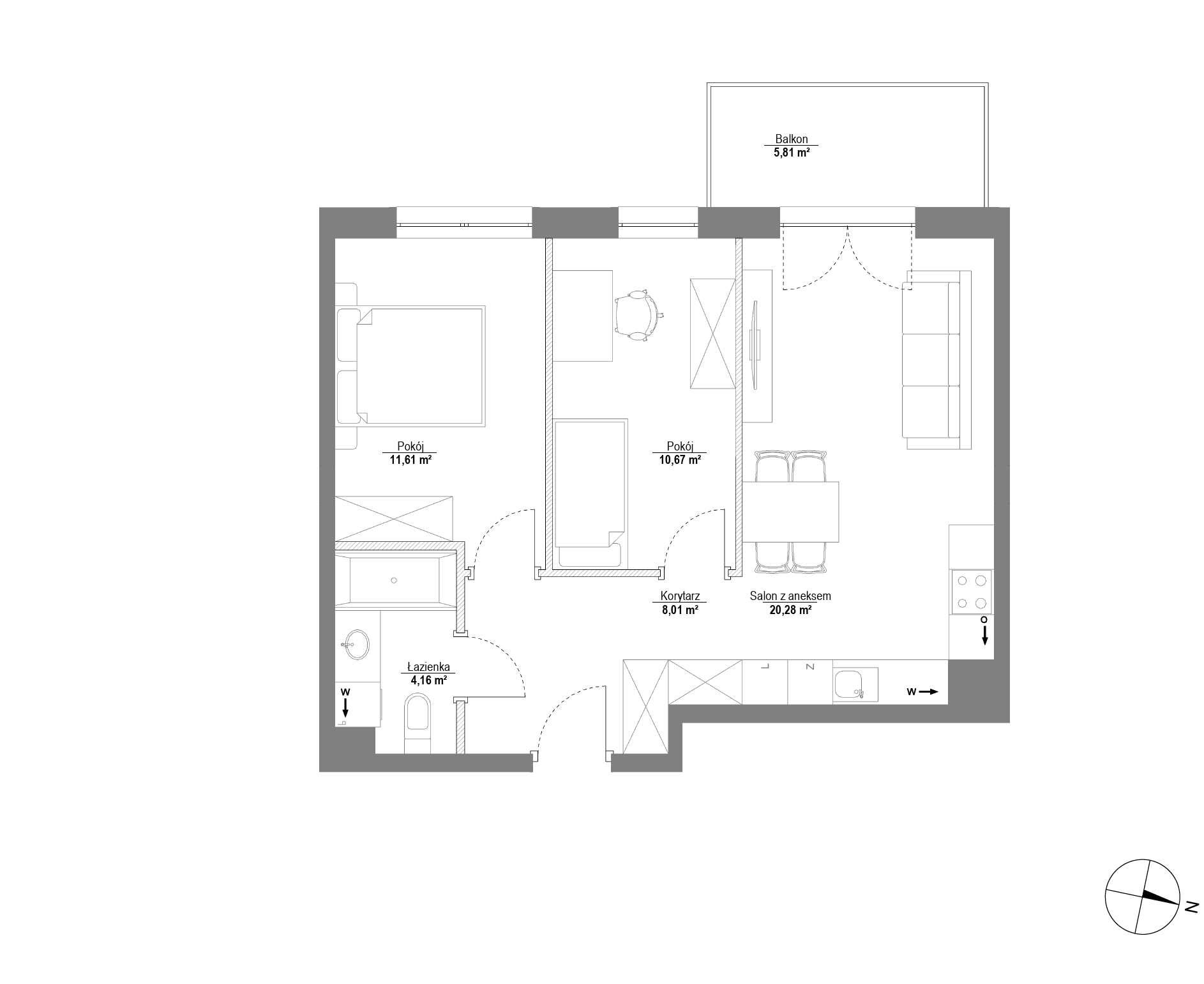 Plan 3 pok. 55m²