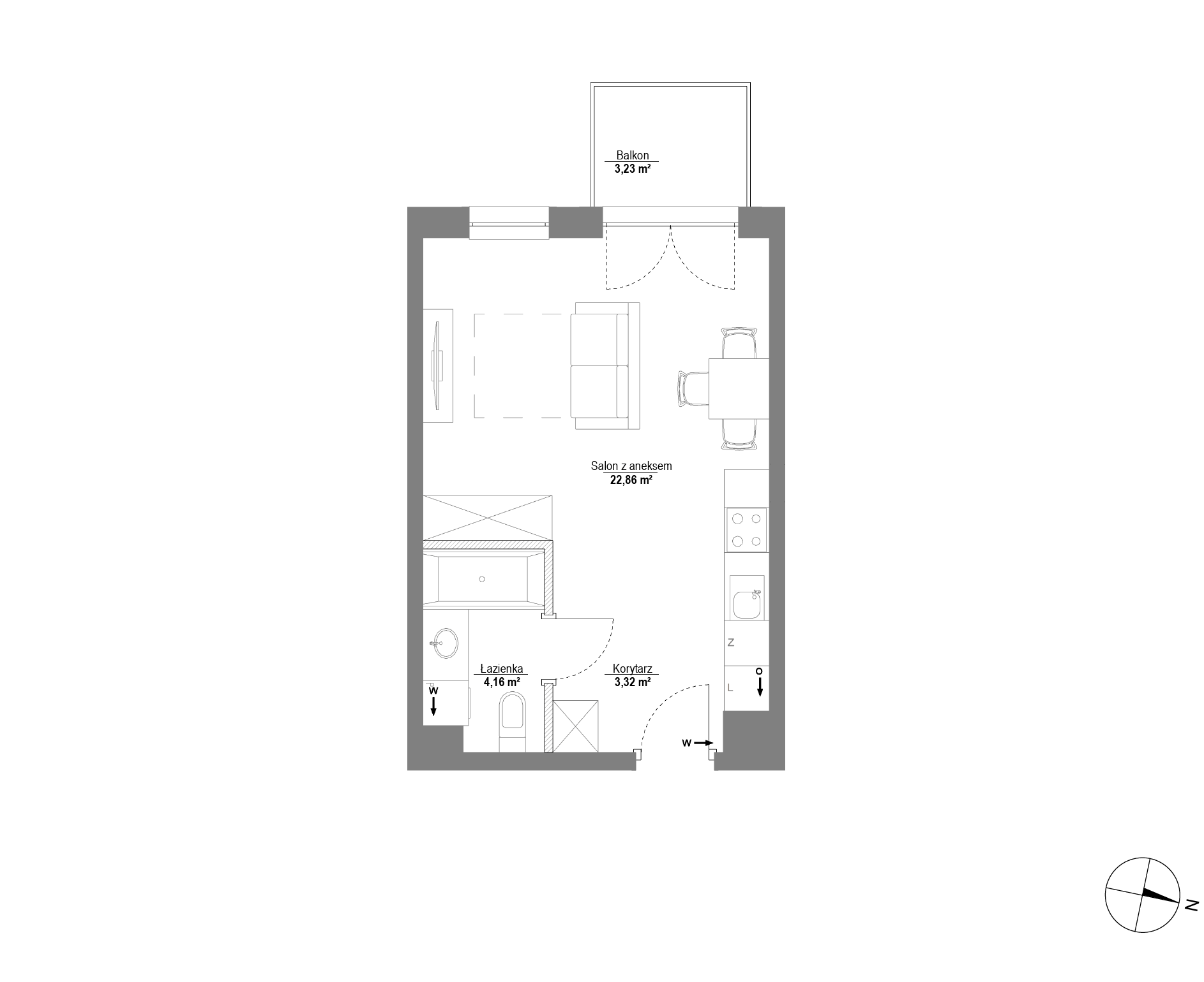 Plan 1 pok. 30m²