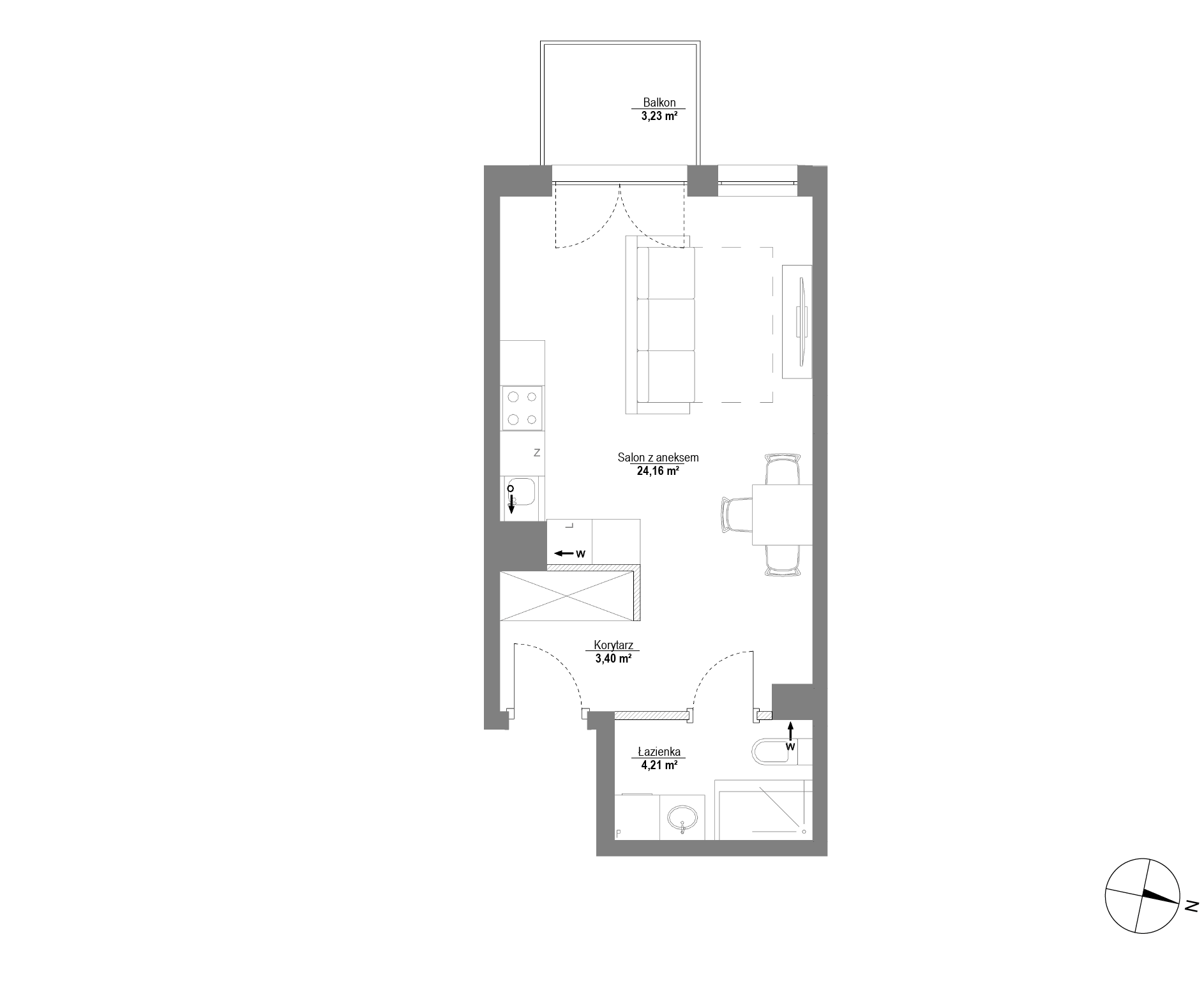 Plan 1 pok. 32m²