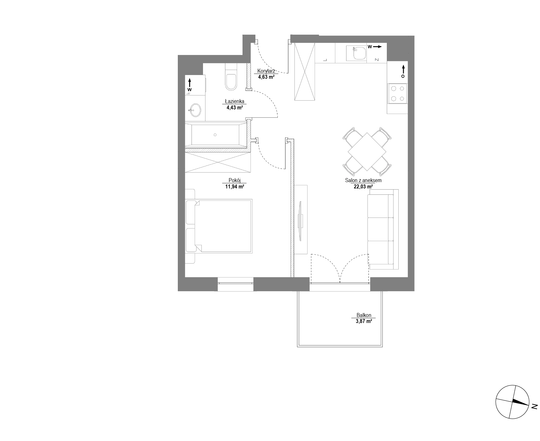 Plan 2 pok. 43m²