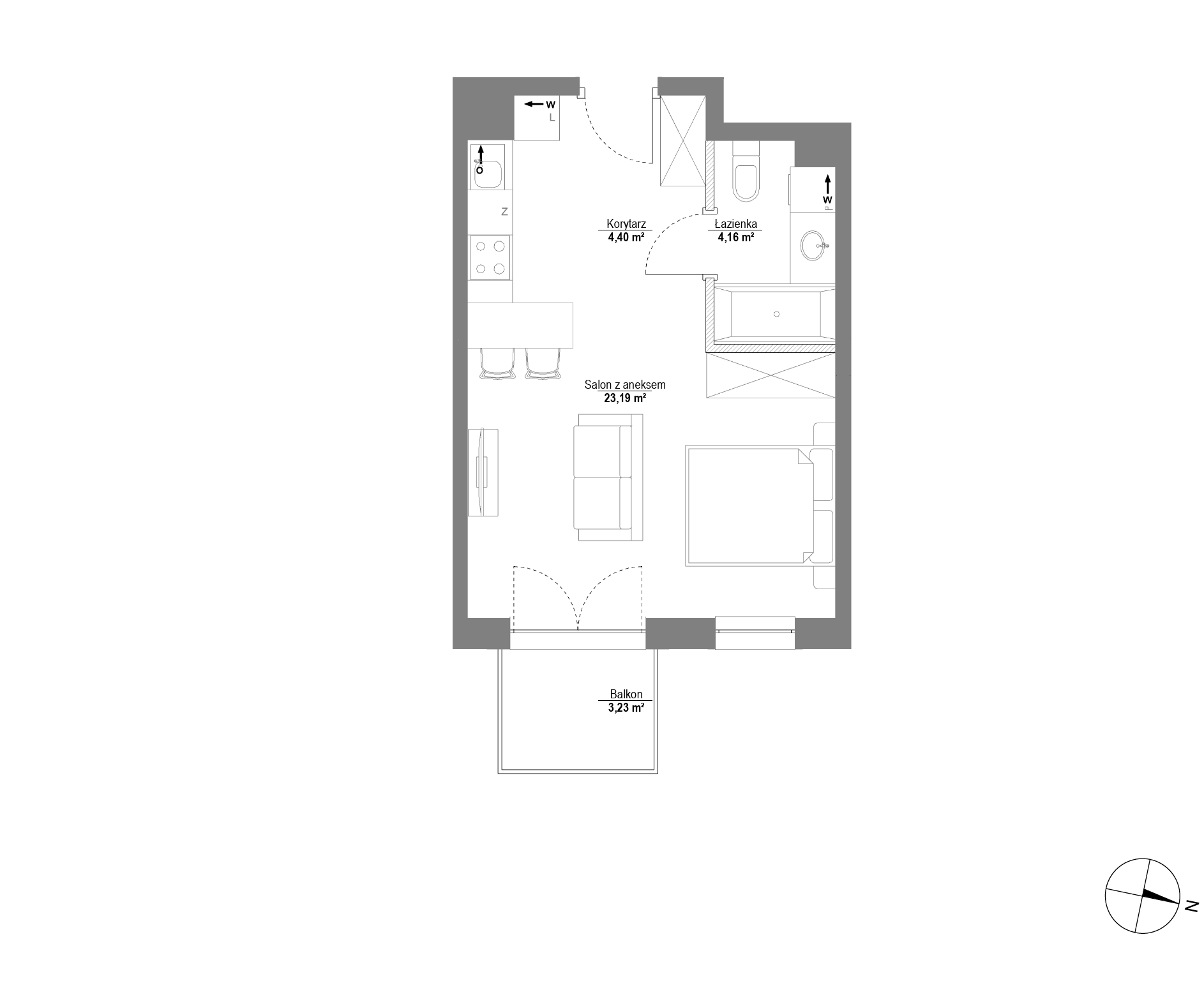 Plan 1 pok. 32m²