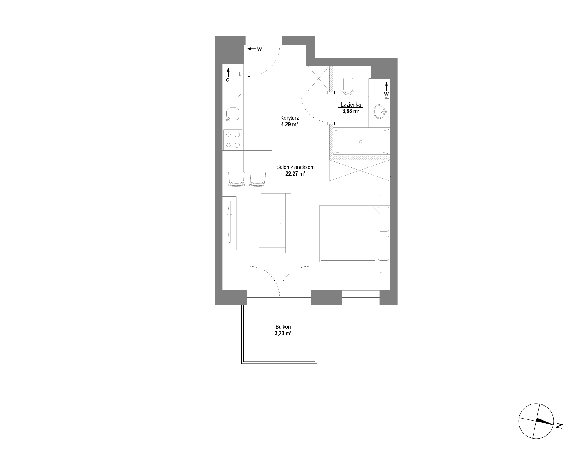 Plan 1 pok. 30m²