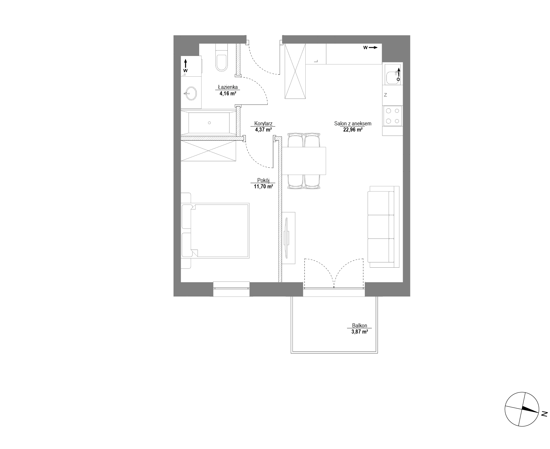 Plan 2 pok. 43m²