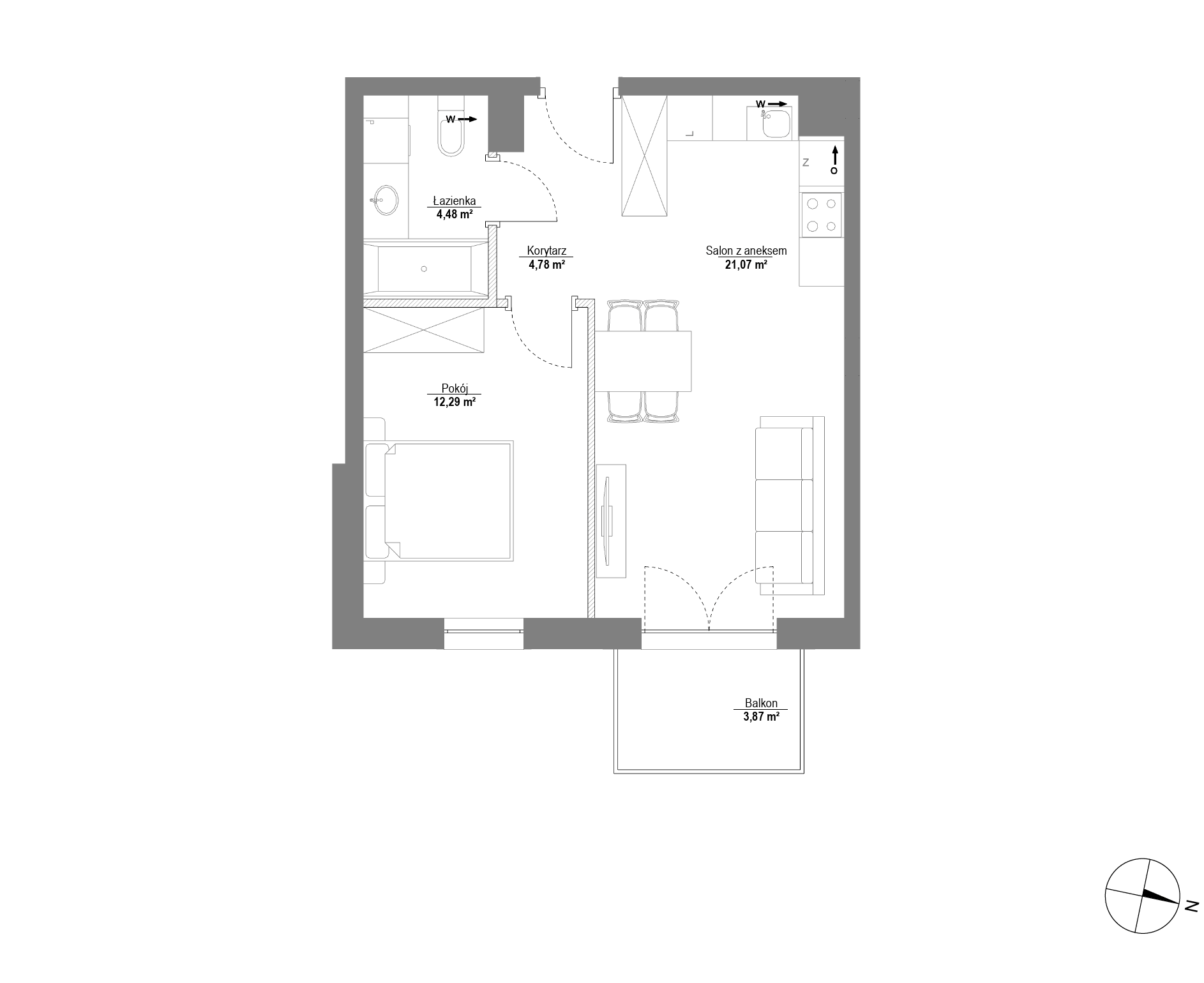 Plan 2 pok. 43m²