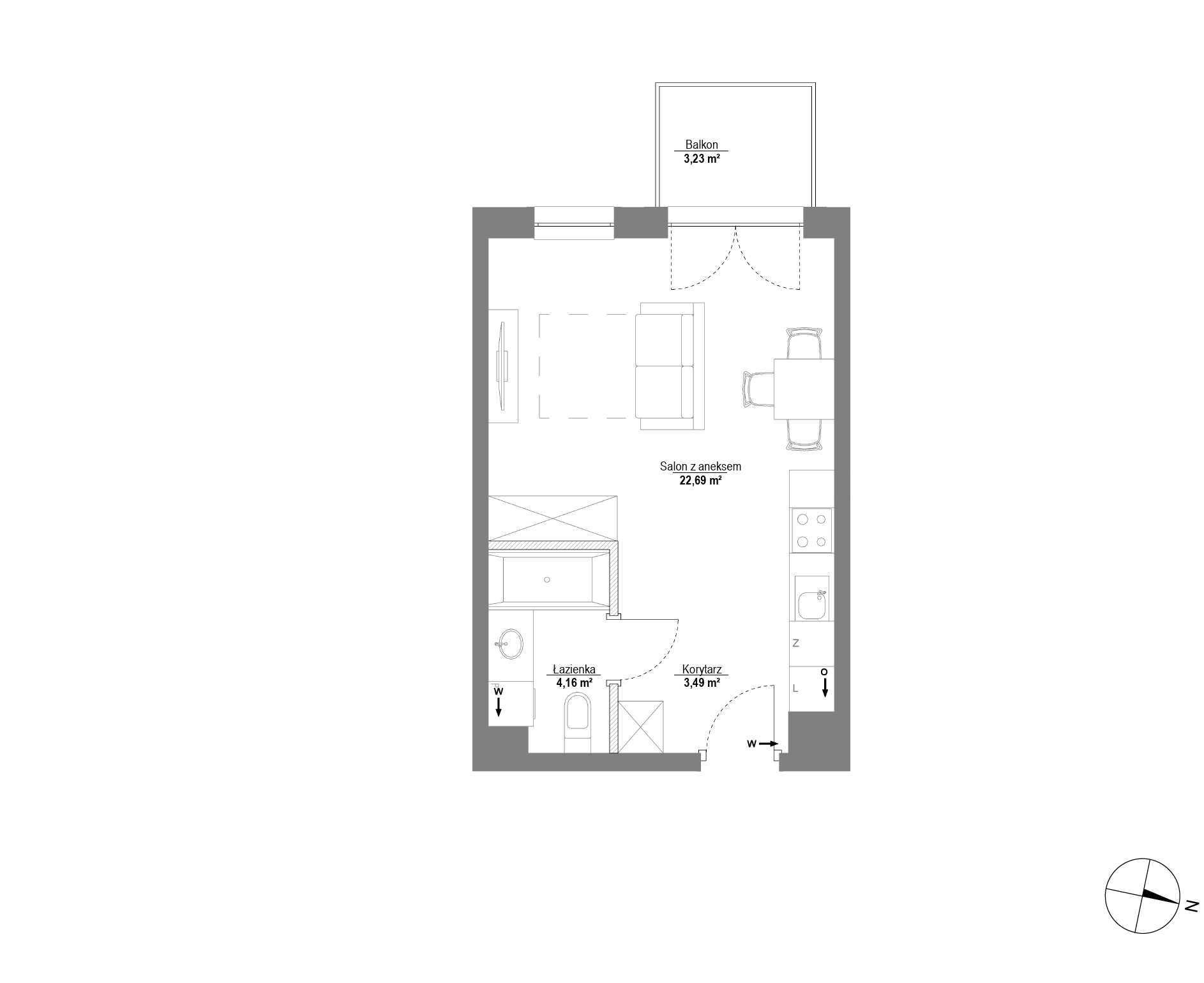Plan 1 pok. 30m²