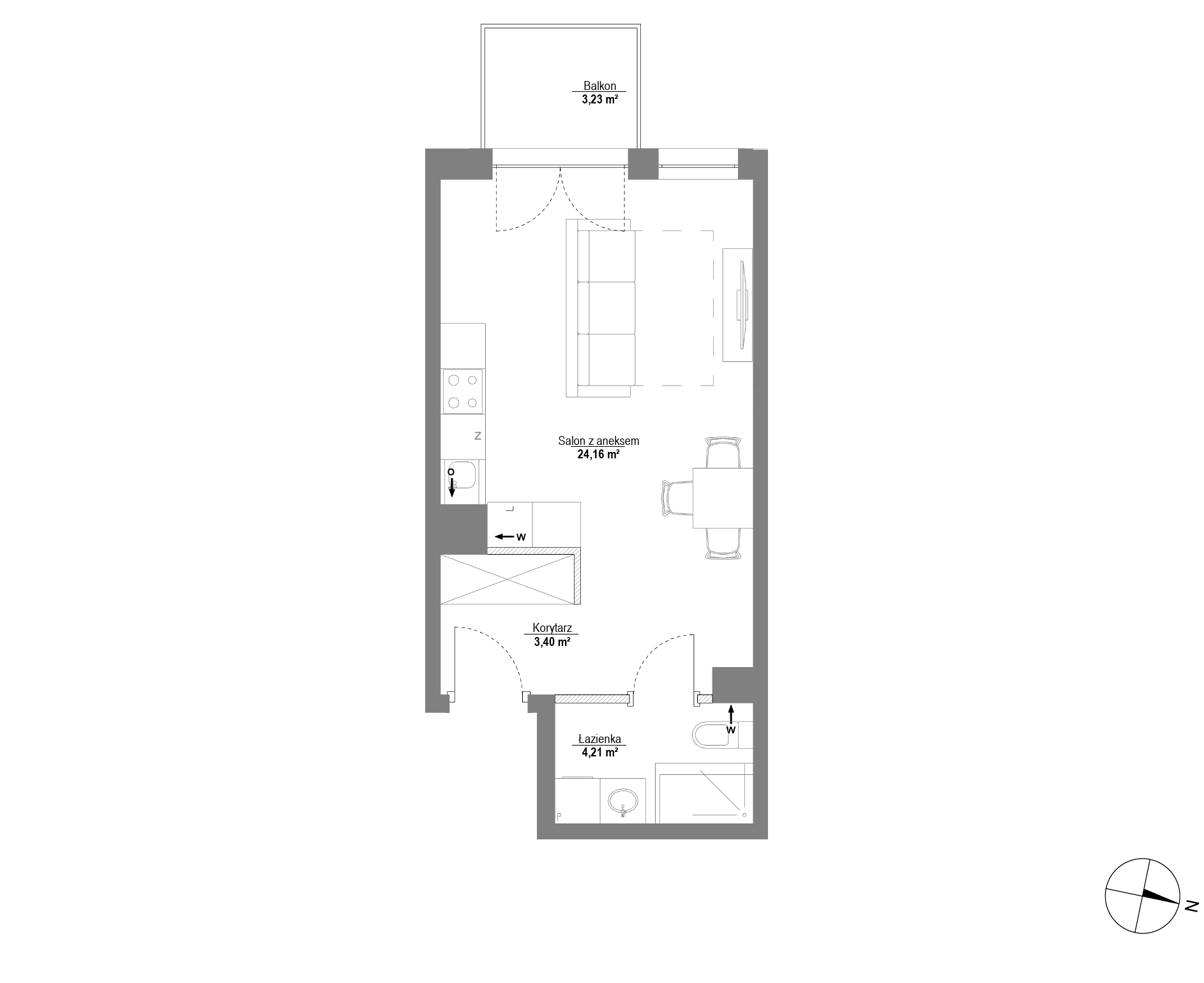 Plan 1 pok. 32m²