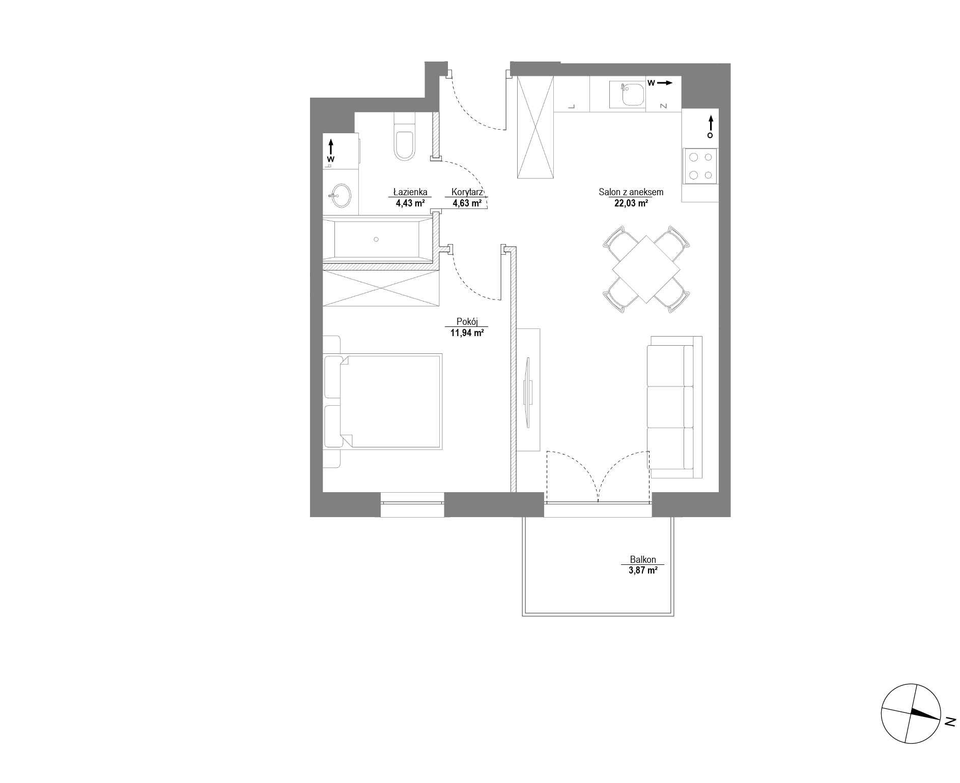 Plan 2 pok. 43m²