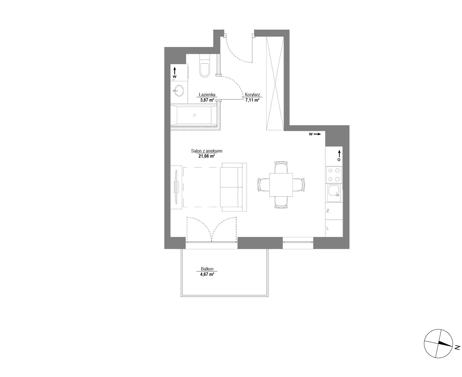 Plan 1 pok. 33m²