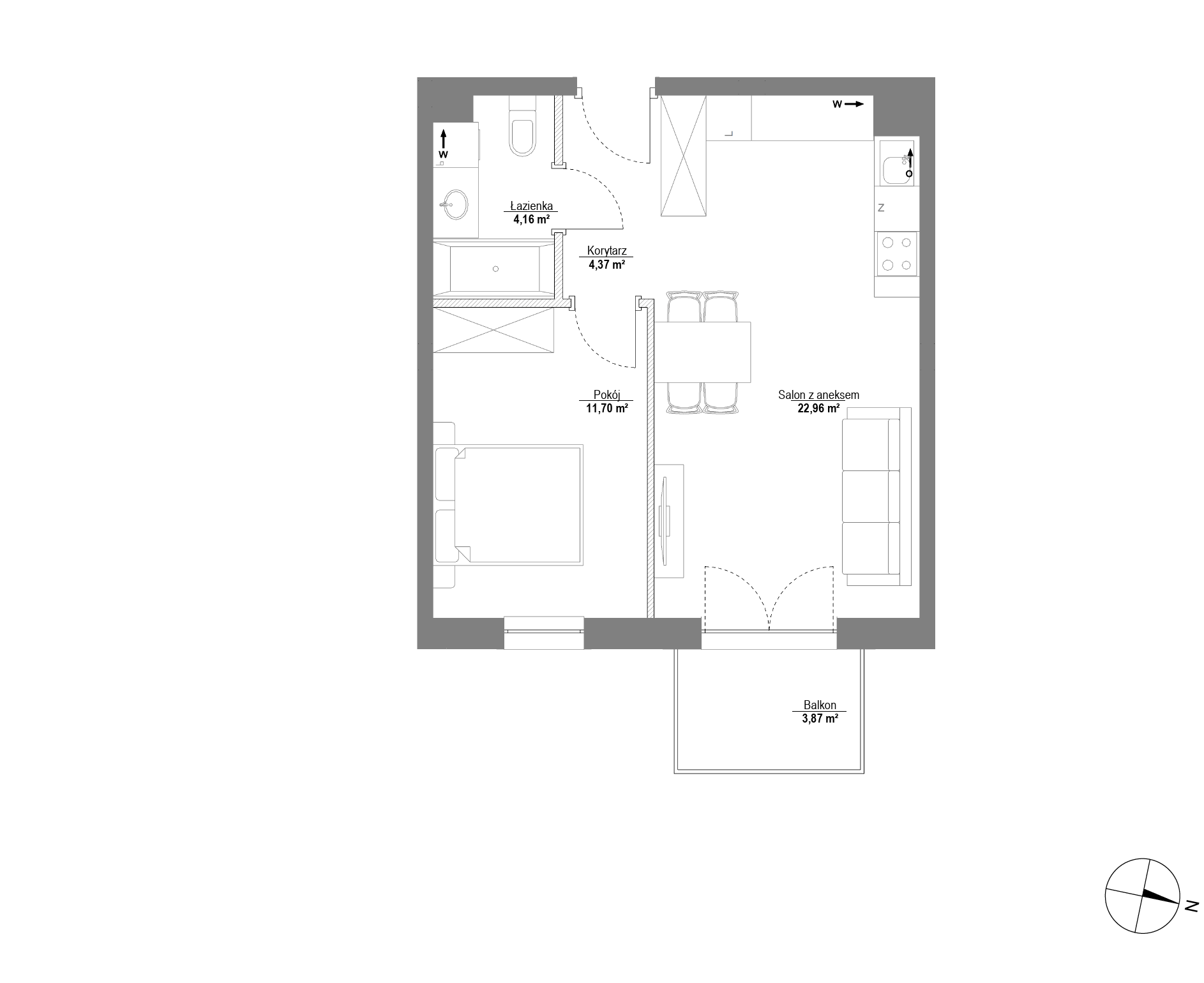 Plan 2 pok. 43m²