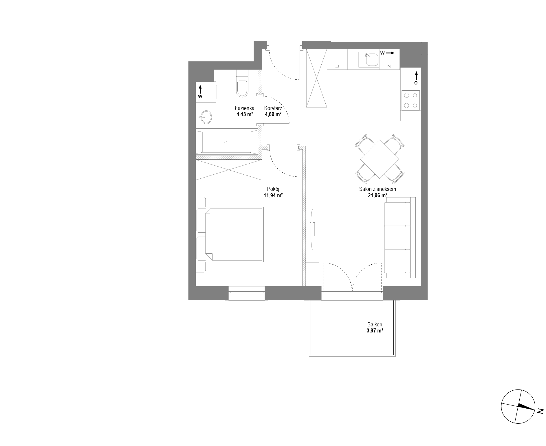 Plan 2 pok. 43m²