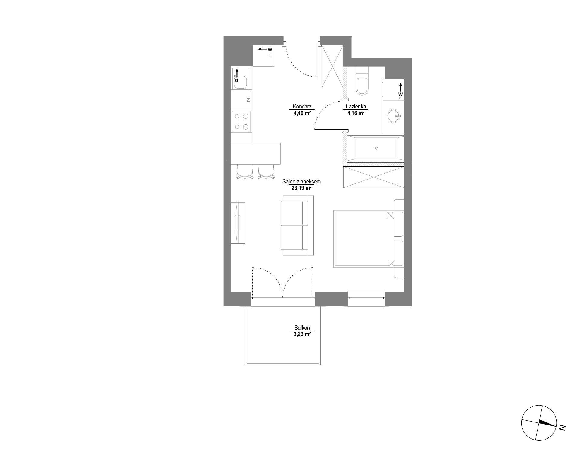 Plan 1 pok. 32m²