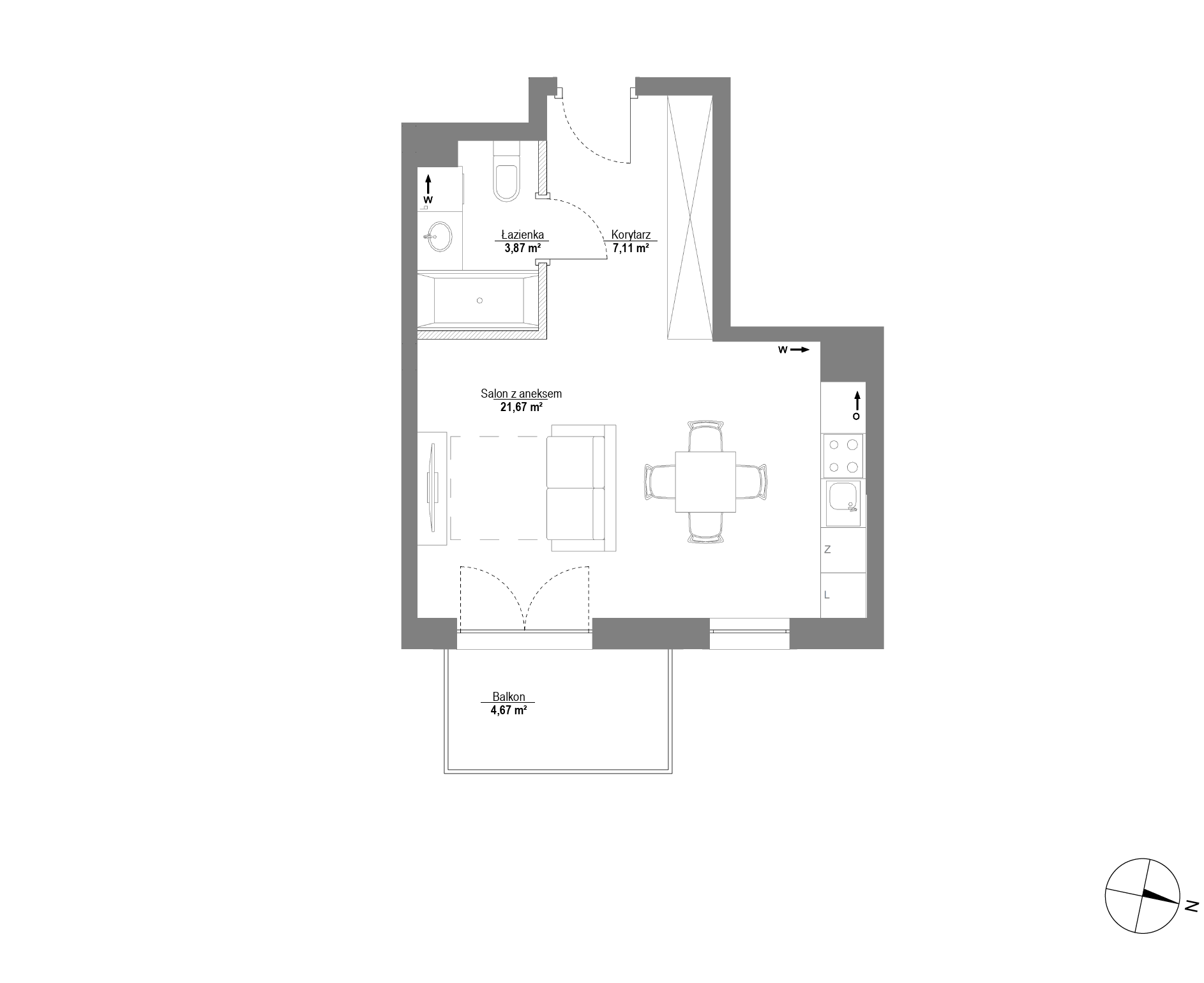Plan 1 pok. 33m²