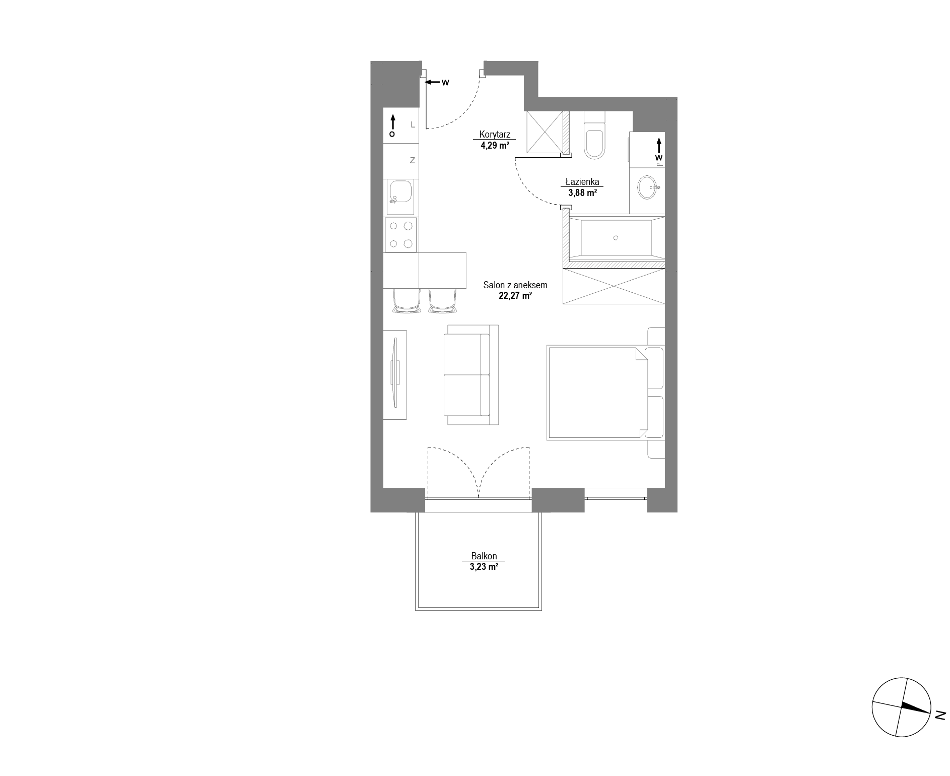 Plan 1 pok. 30m²