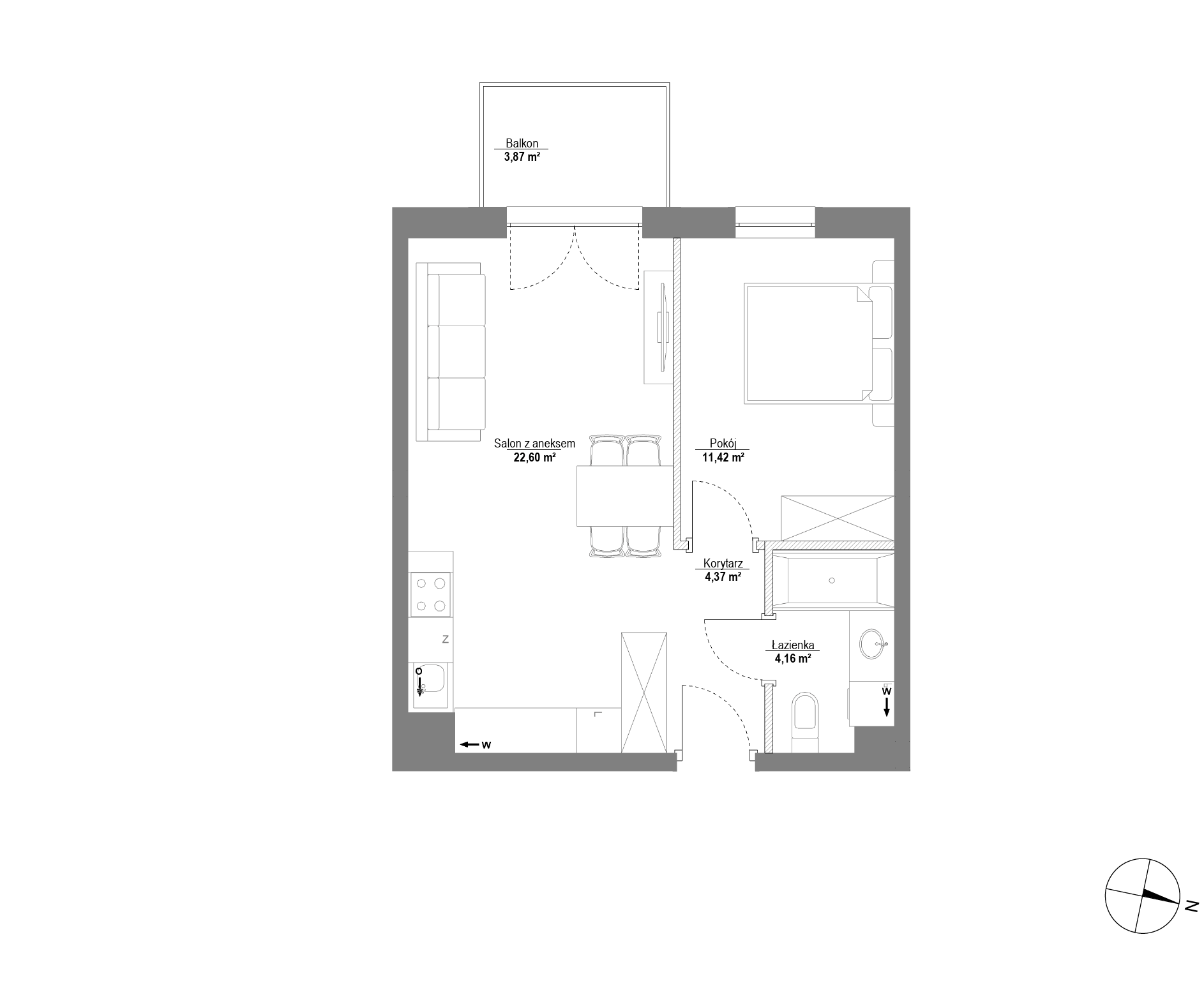 Plan 2 pok. 43m²