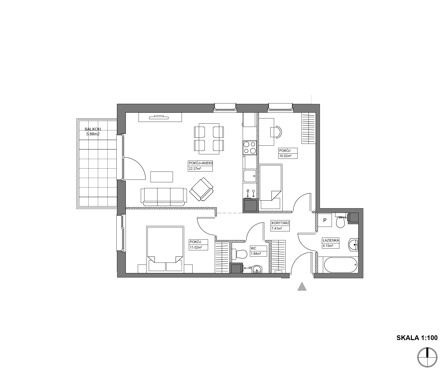 Plan 3 pok. 57m²