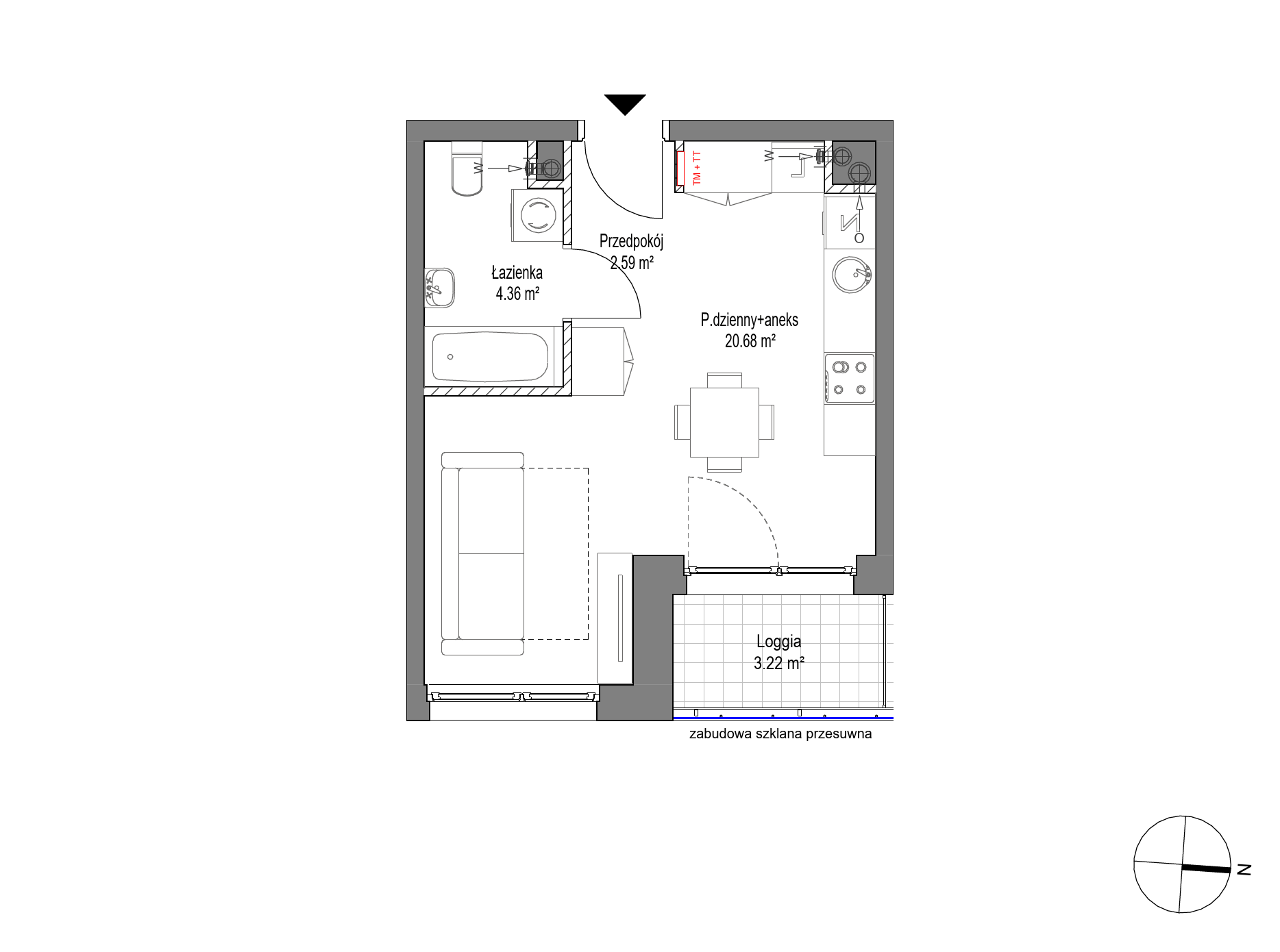 Plan 1 pok. 28m²