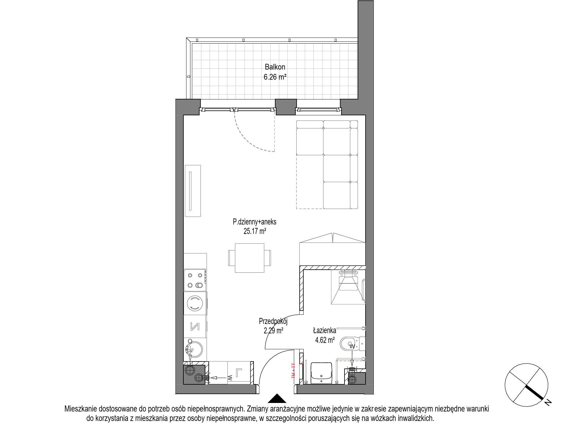 Plan 1 pok. 32m²