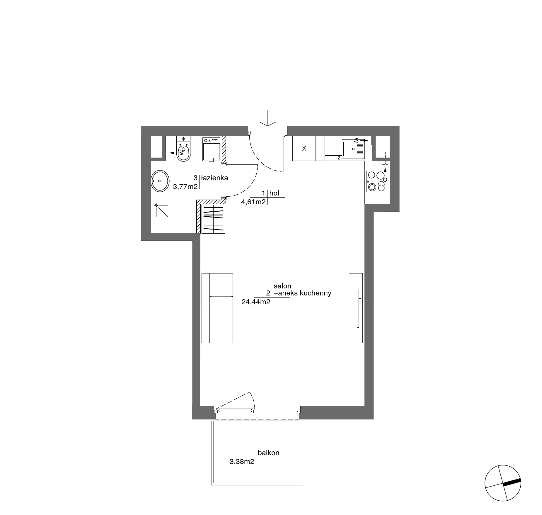 Plan 1 pok. 33m²