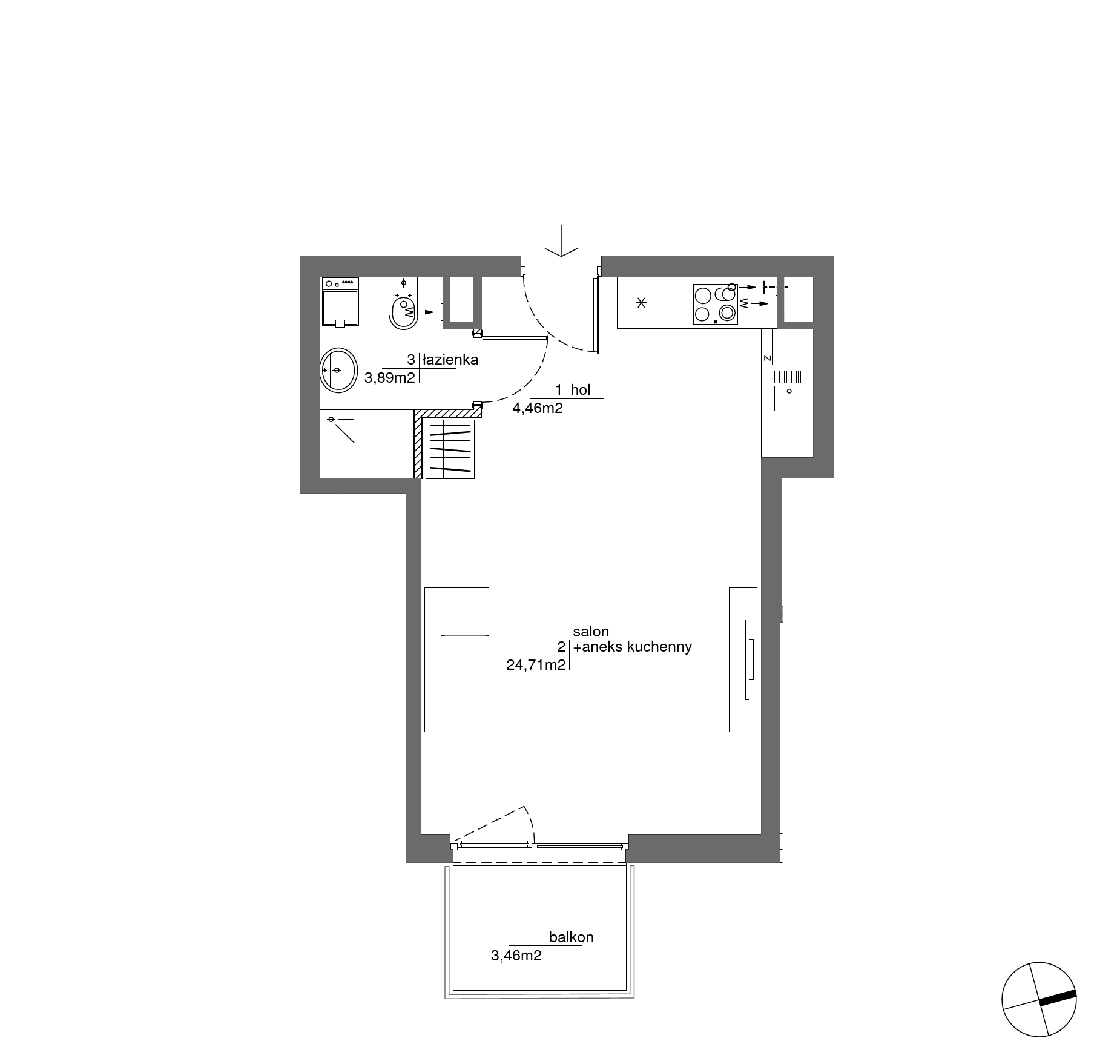 Plan 1 pok. 33m²
