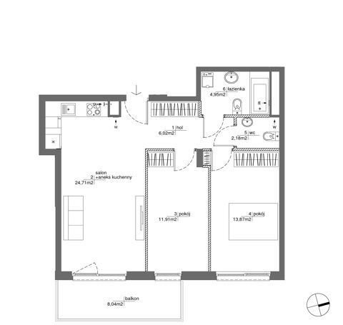 Plan 3 pok. 64m²