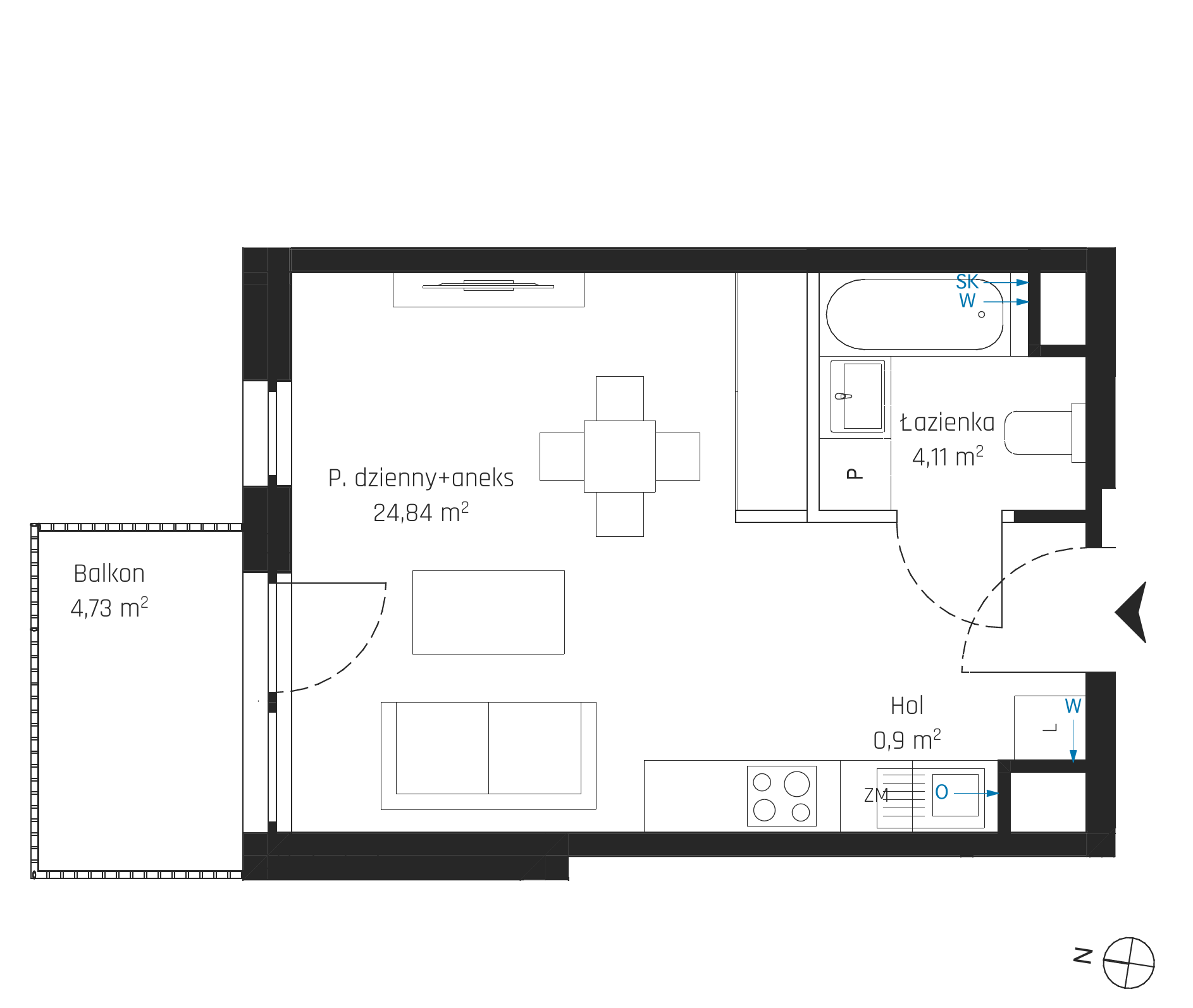 Plan 1 pok. 30m²