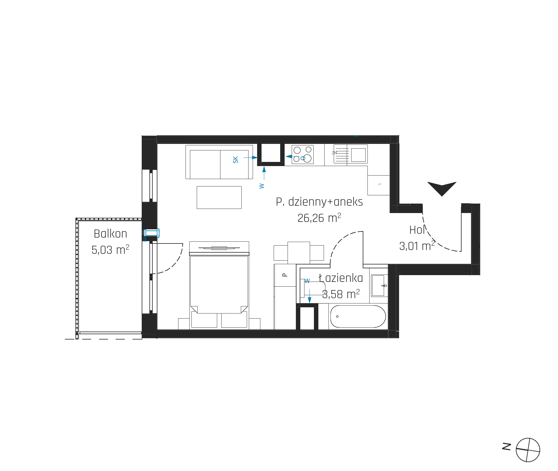 Plan 1 pok. 33m²