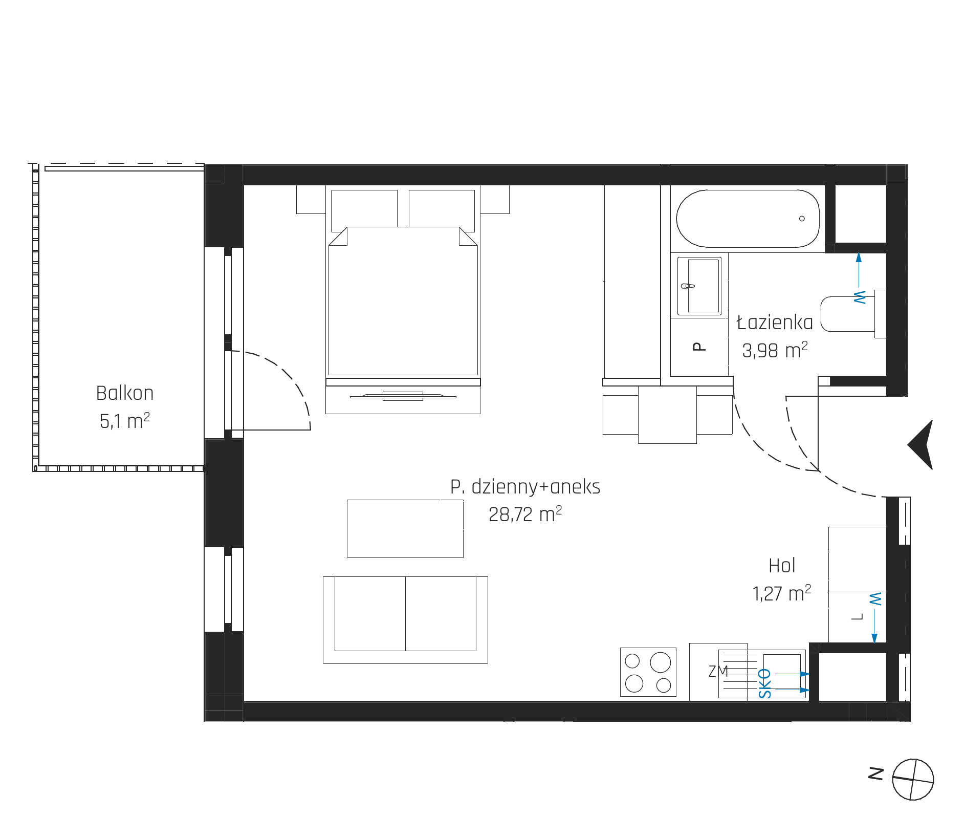 Plan 1 pok. 34m²