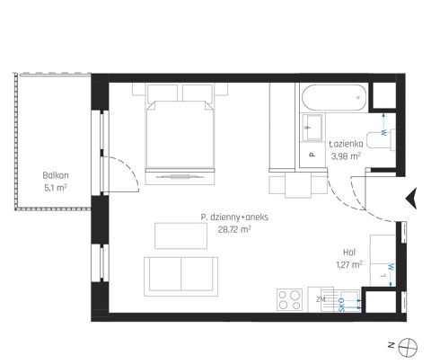 Plan 1 pok. 34m²