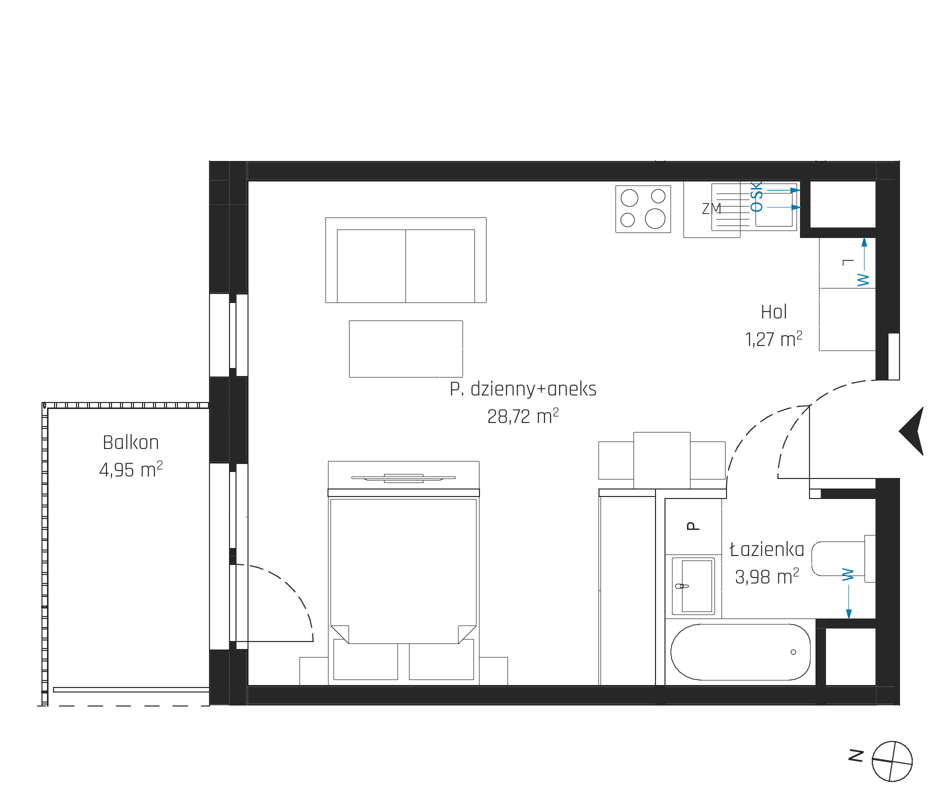 Plan 1 pok. 34m²
