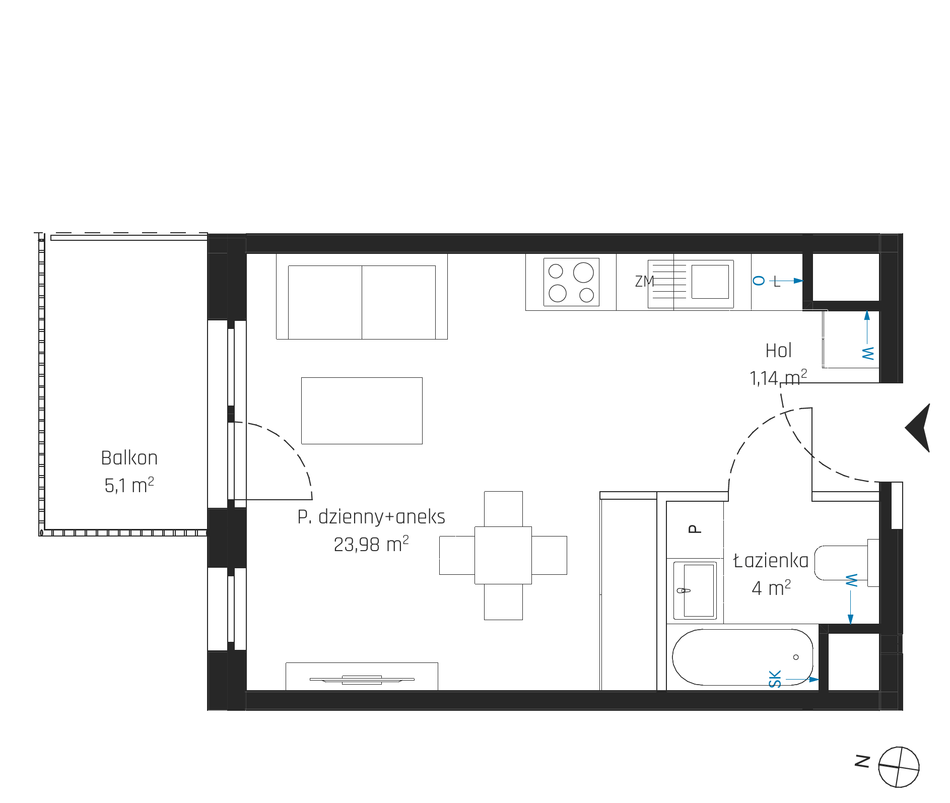 Plan 1 pok. 29m²