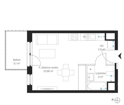 Plan 1 pok. 29m²