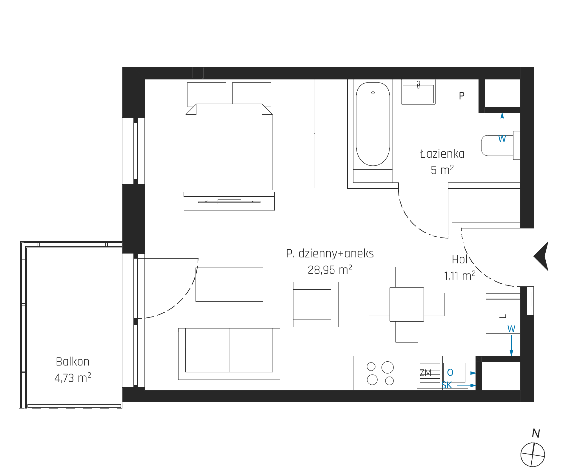 Plan 1 pok. 35m²