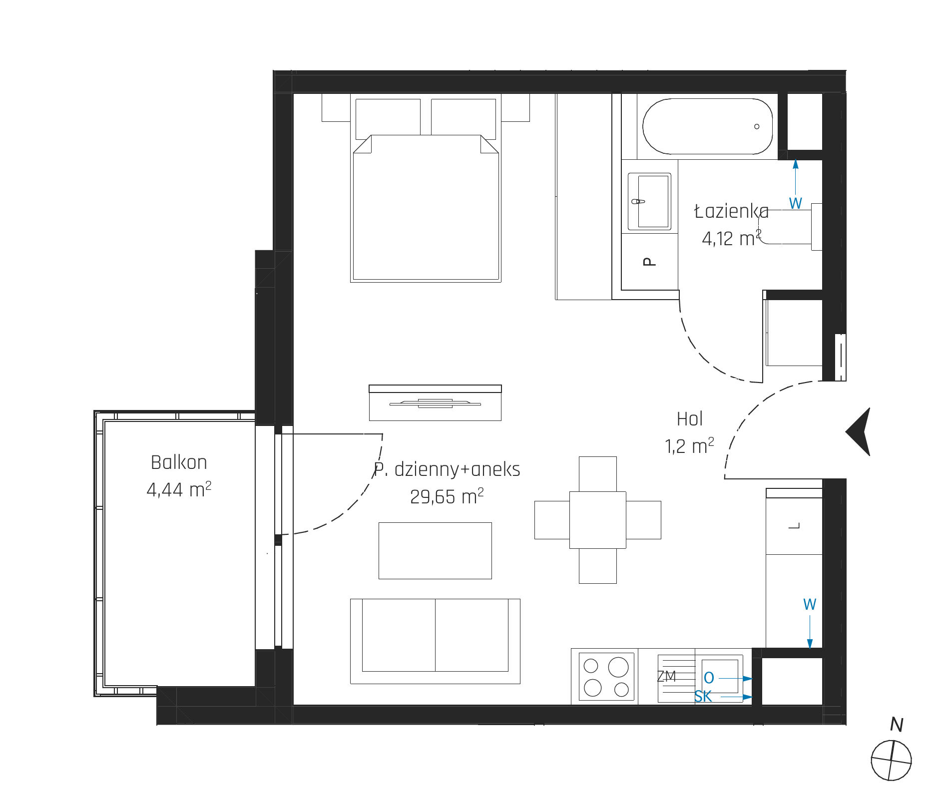 Plan 1 pok. 35m²
