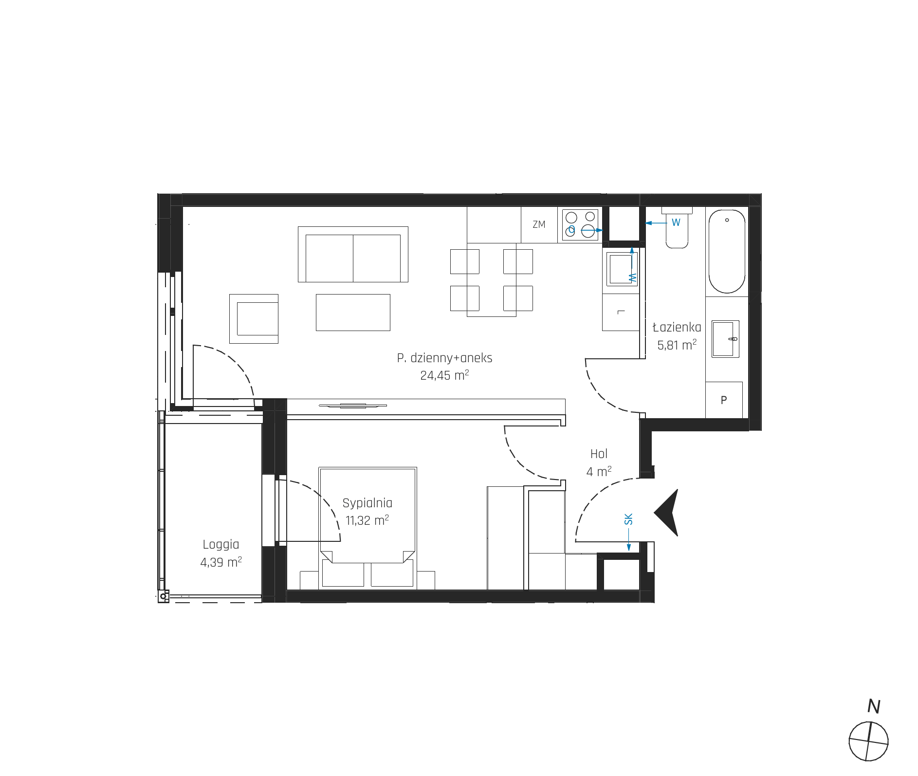 Plan 2 pok. 46m²