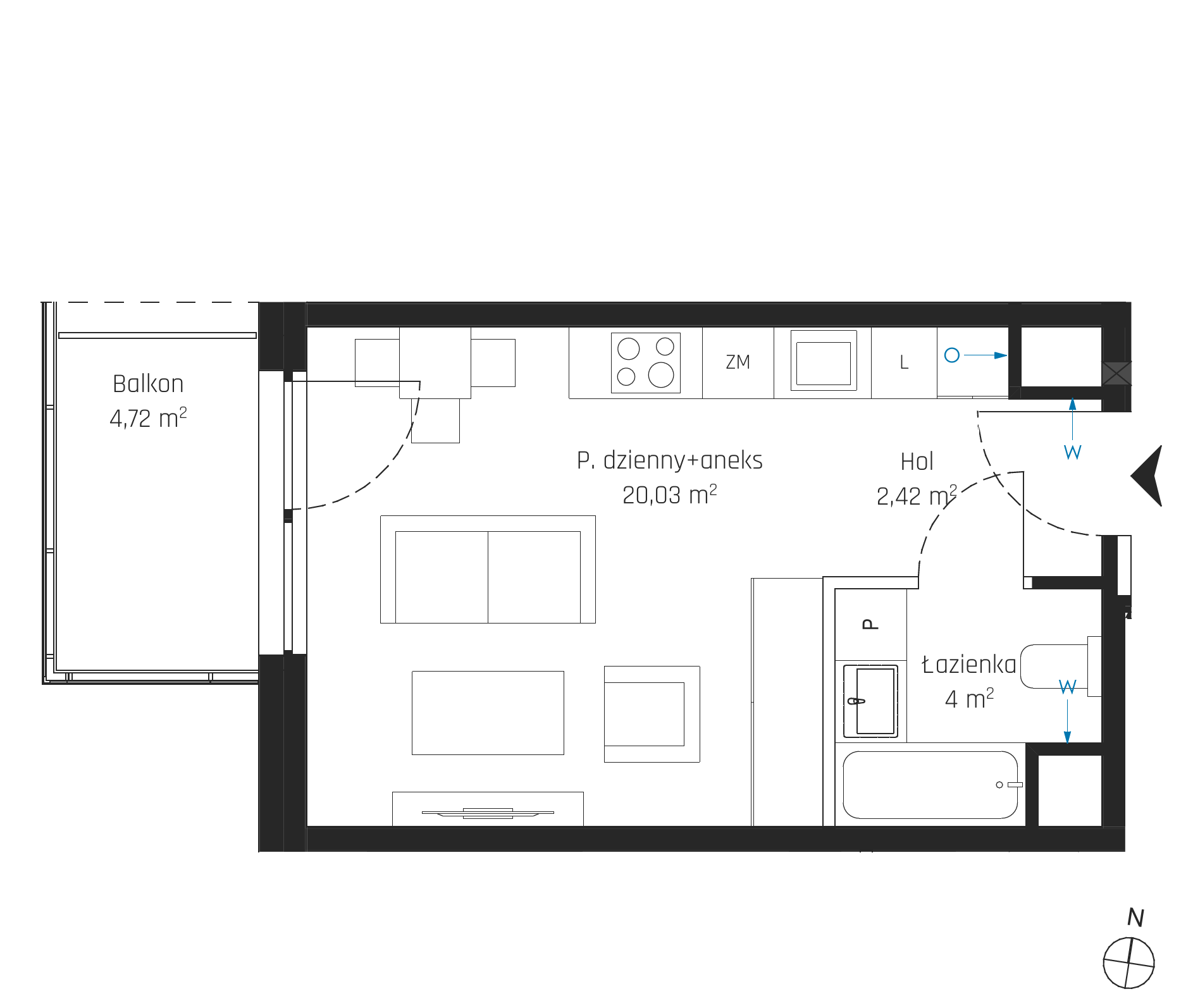 Plan 1 pok. 26m²