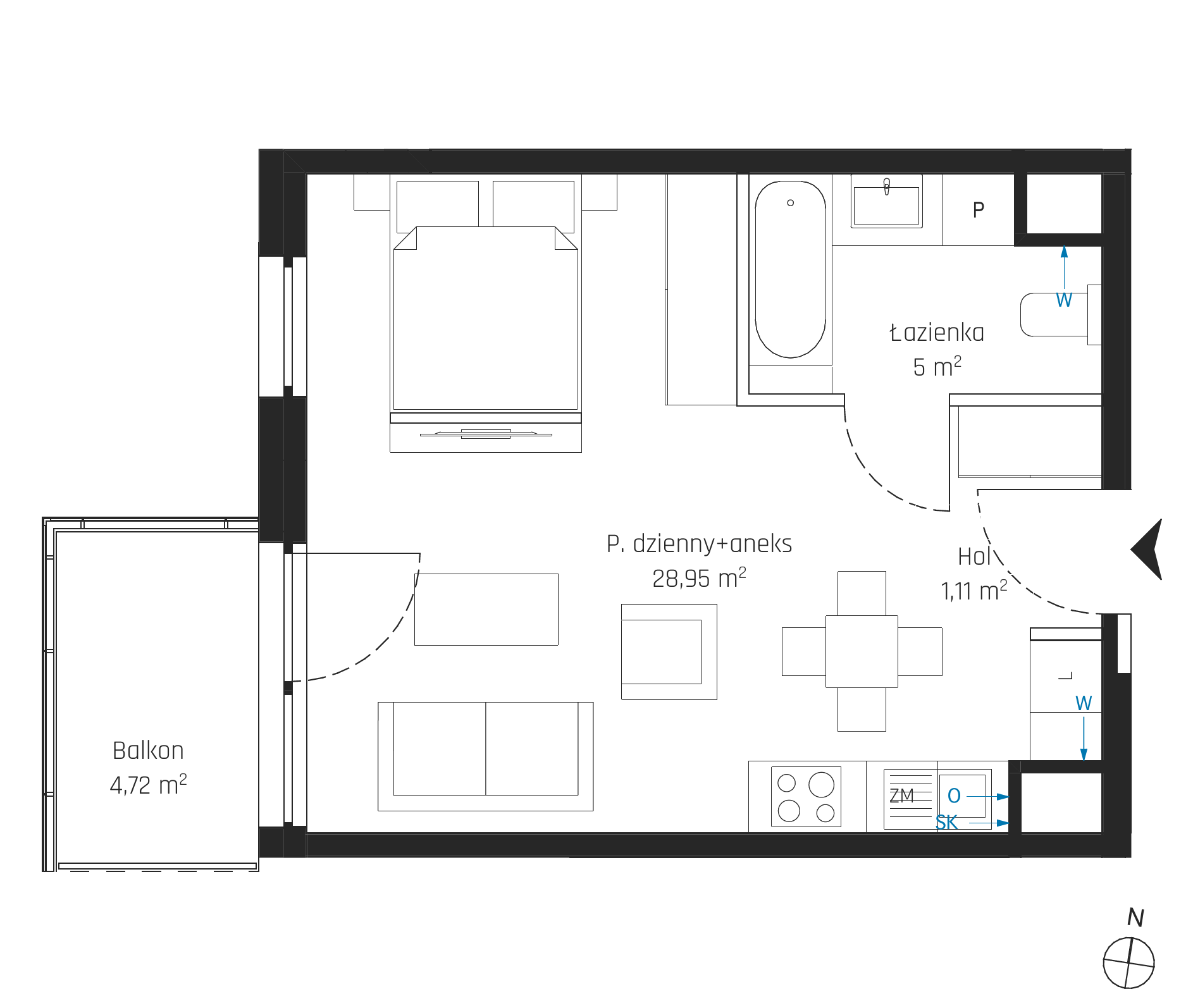 Plan 1 pok. 35m²