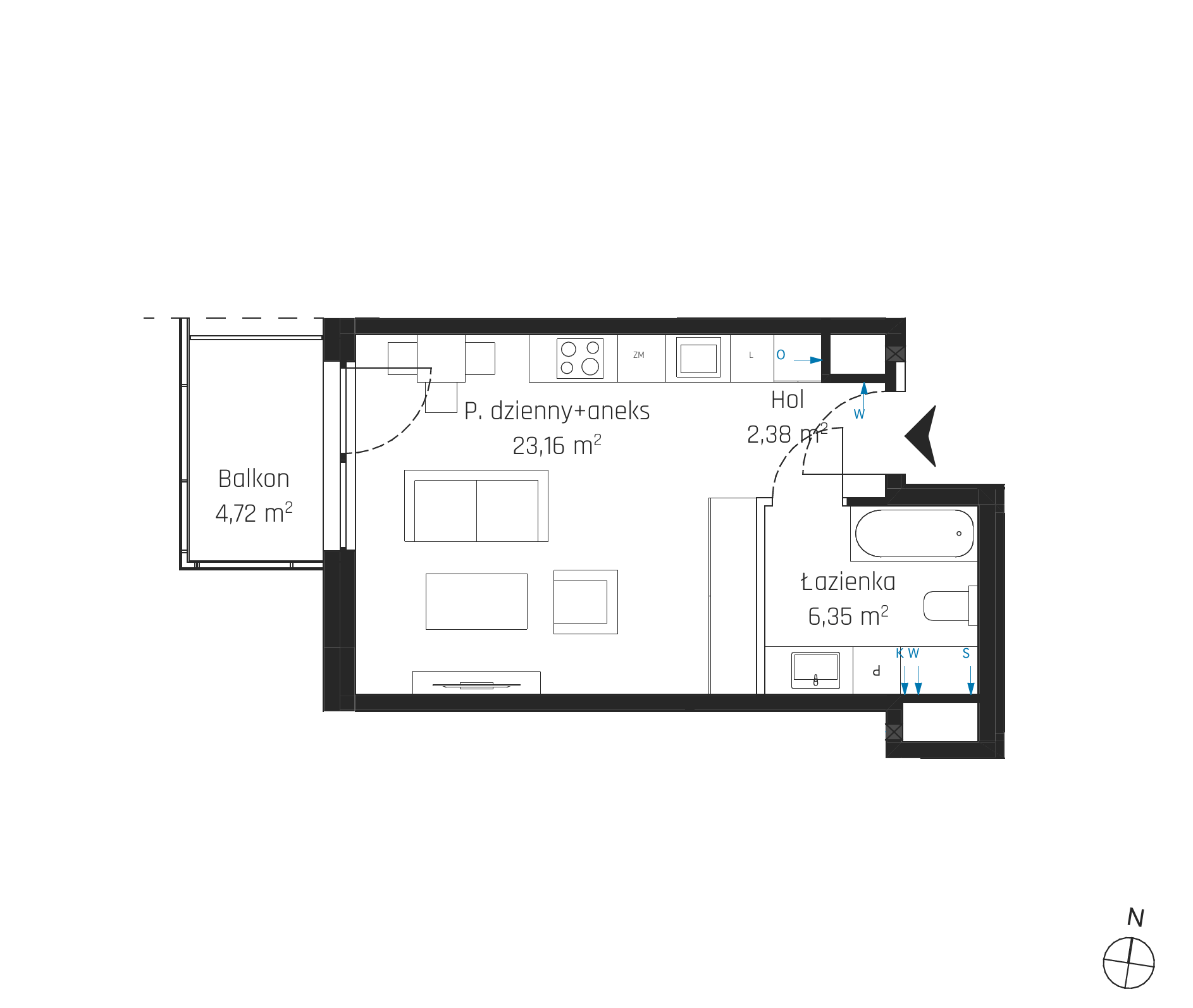 Plan 1 pok. 32m²