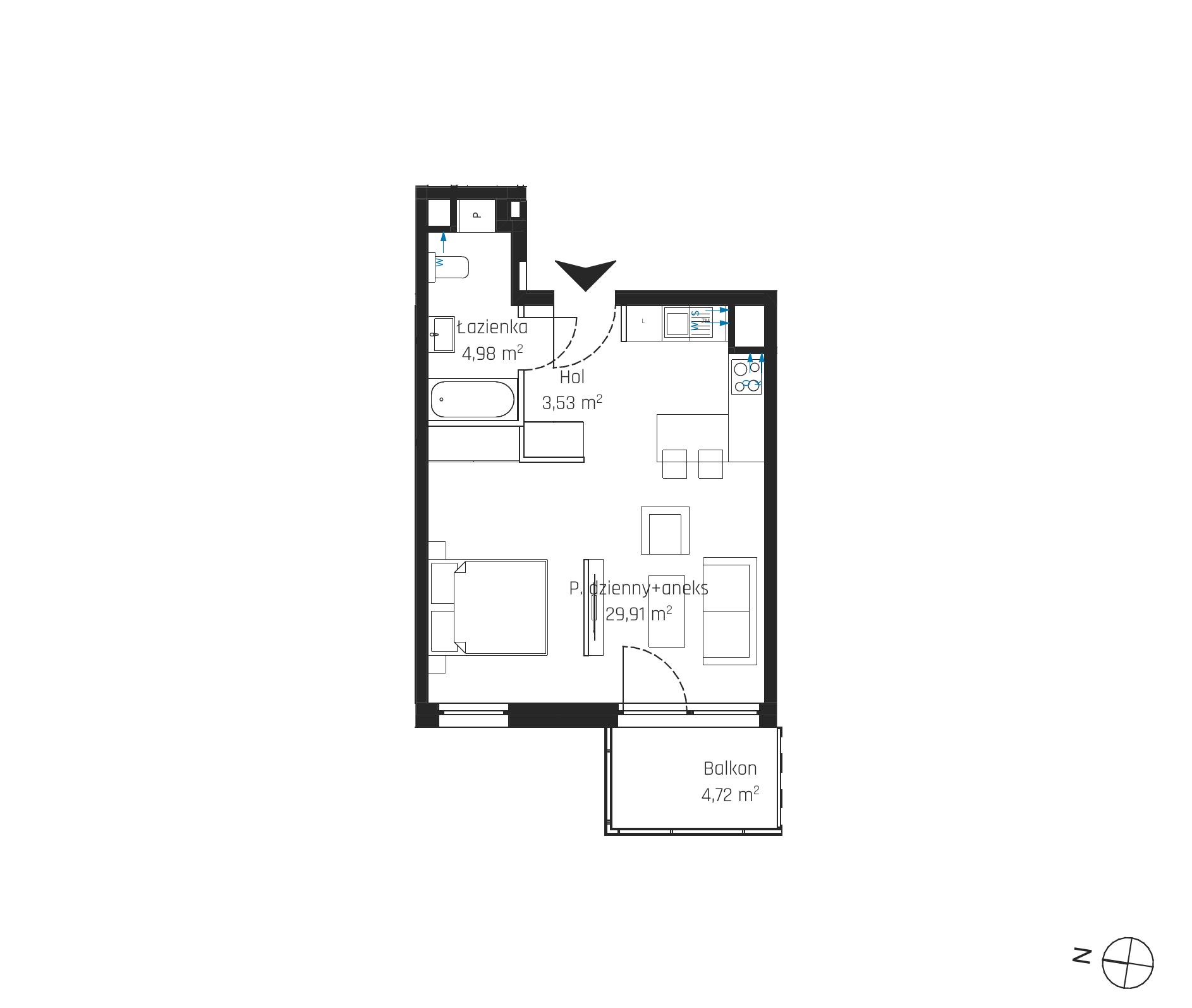 Plan 1 pok. 38m²