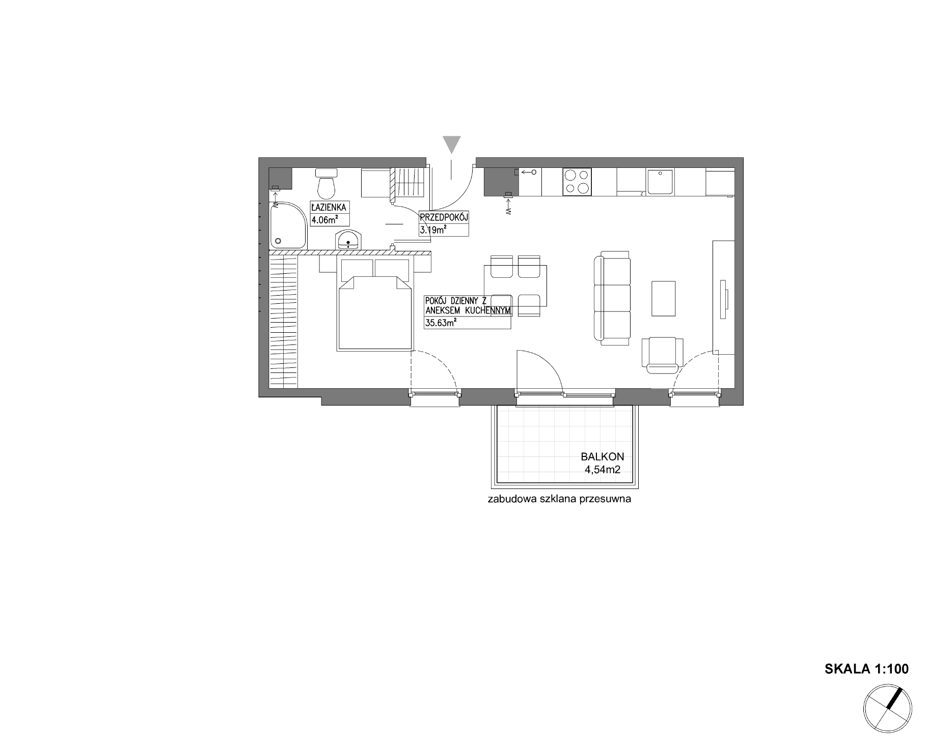 Plan 1 pok. 43m²