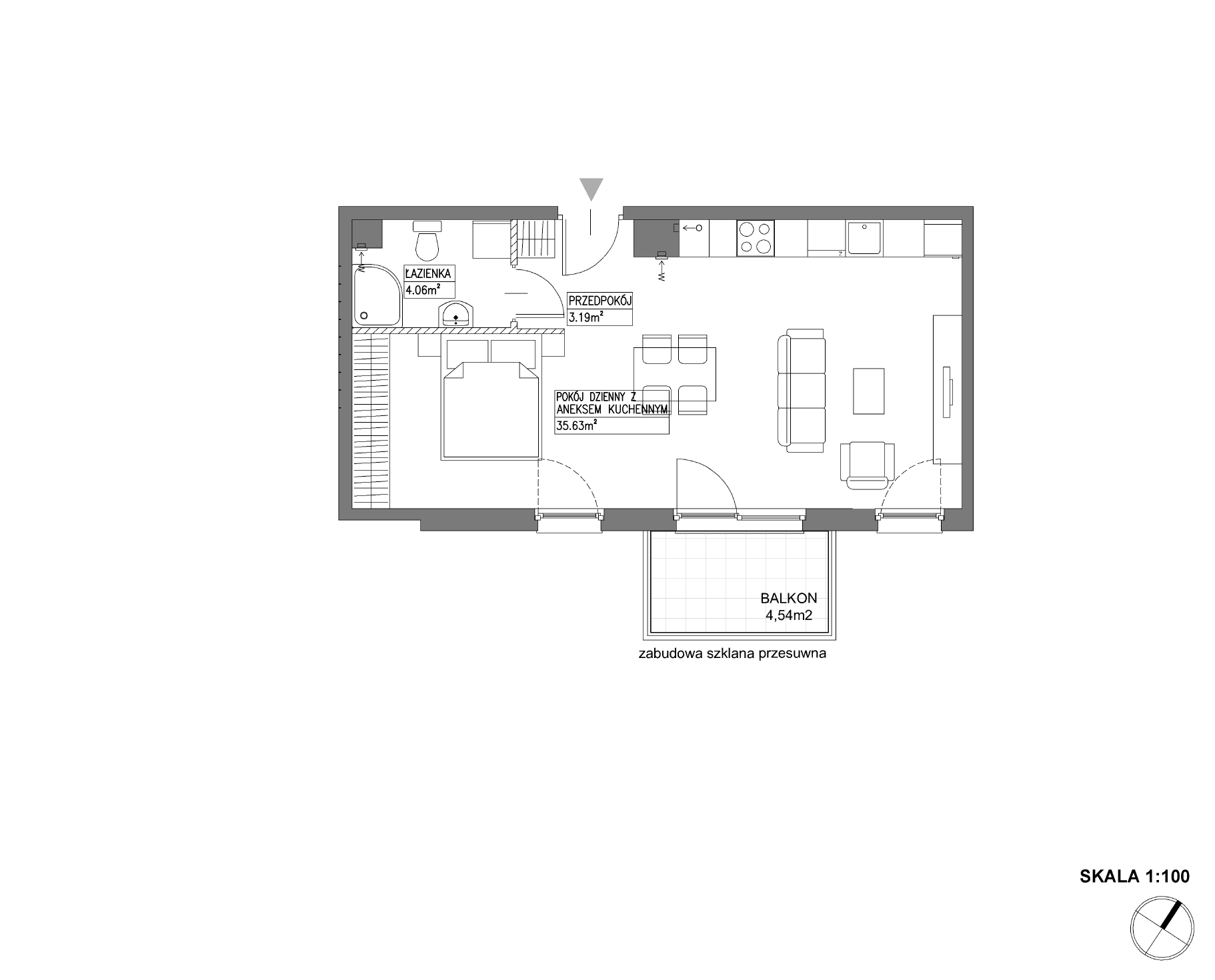 Plan 1 pok. 43m²