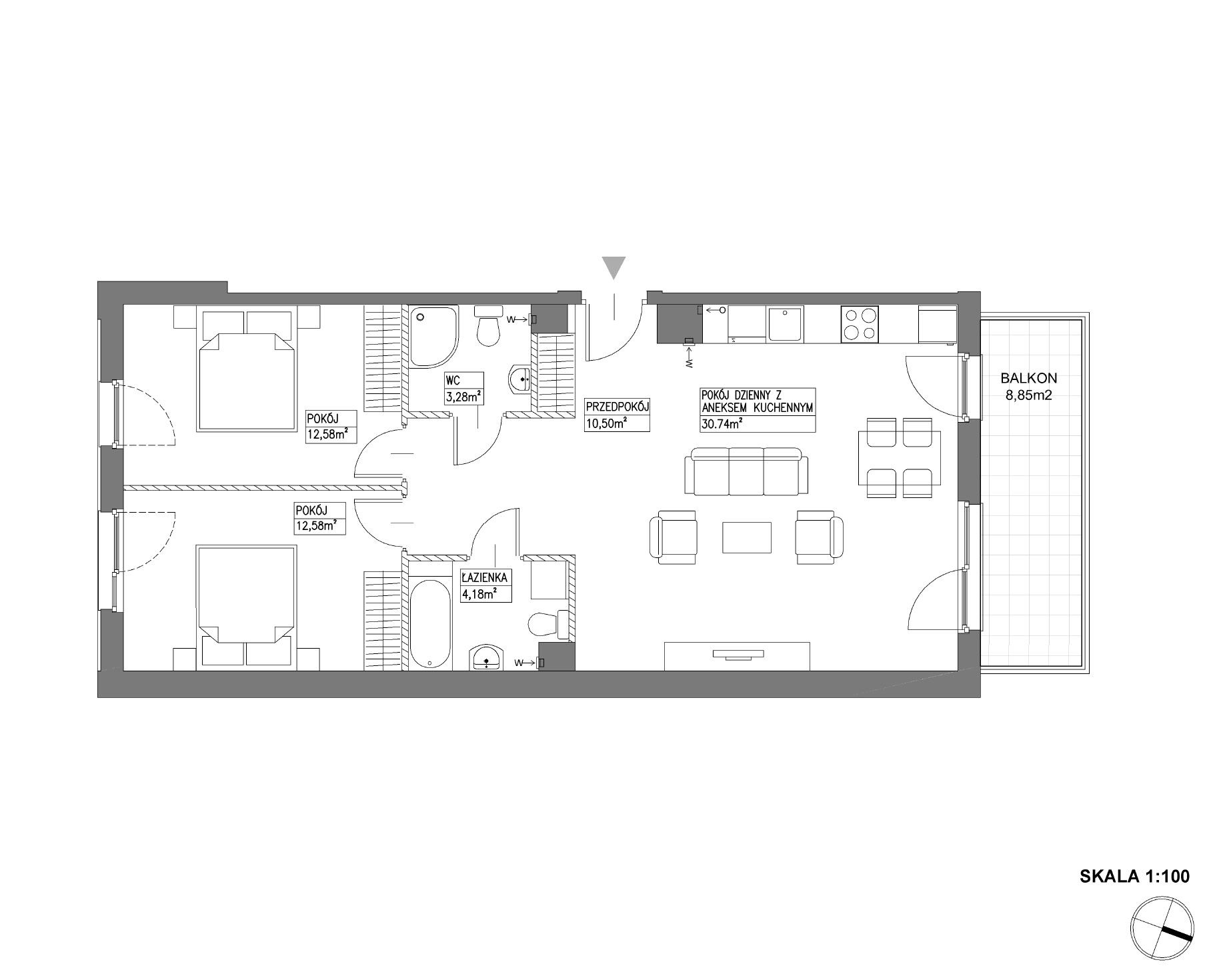 Plan 3 pok. 74m²