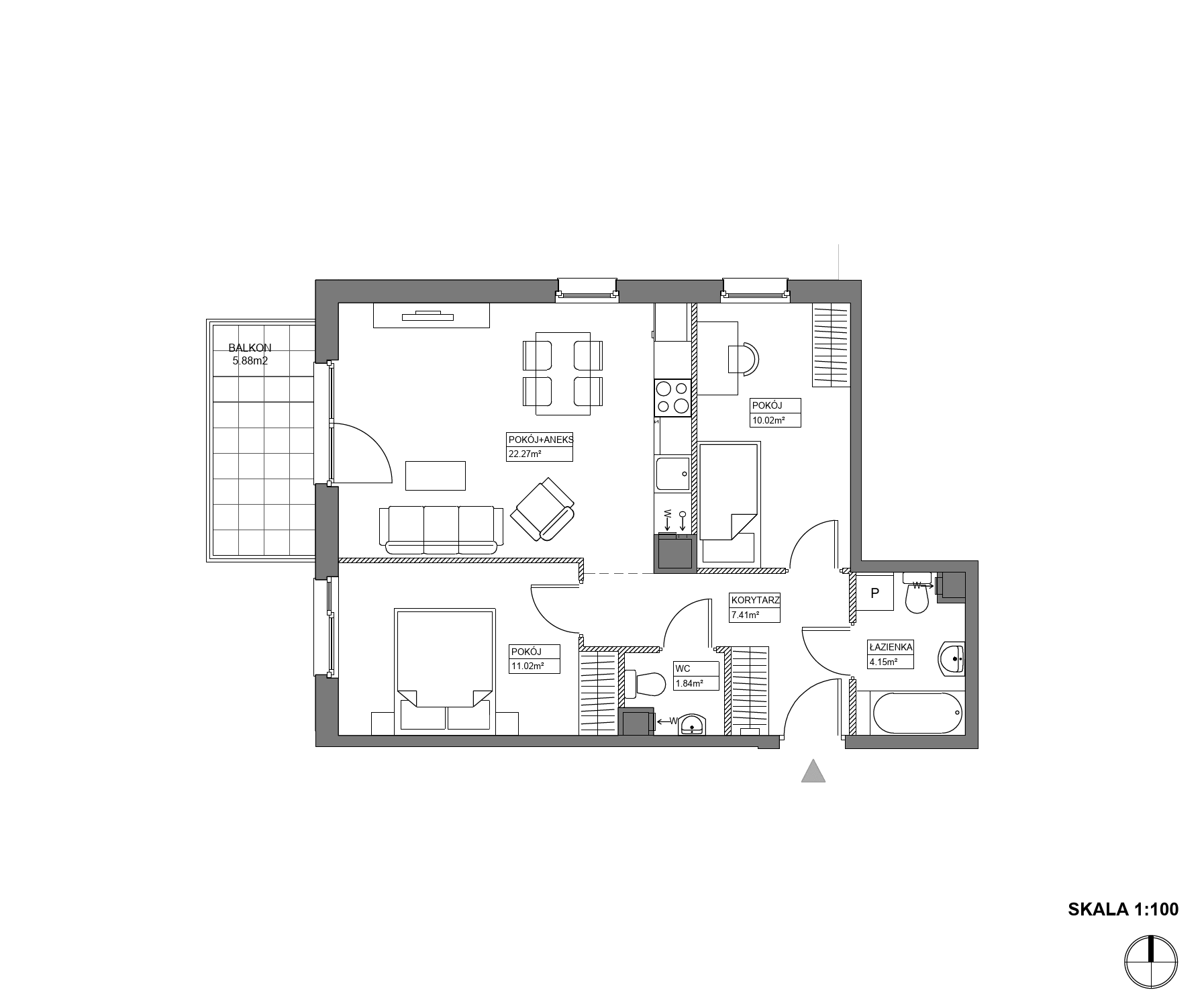 Plan 3 pok. 57m²