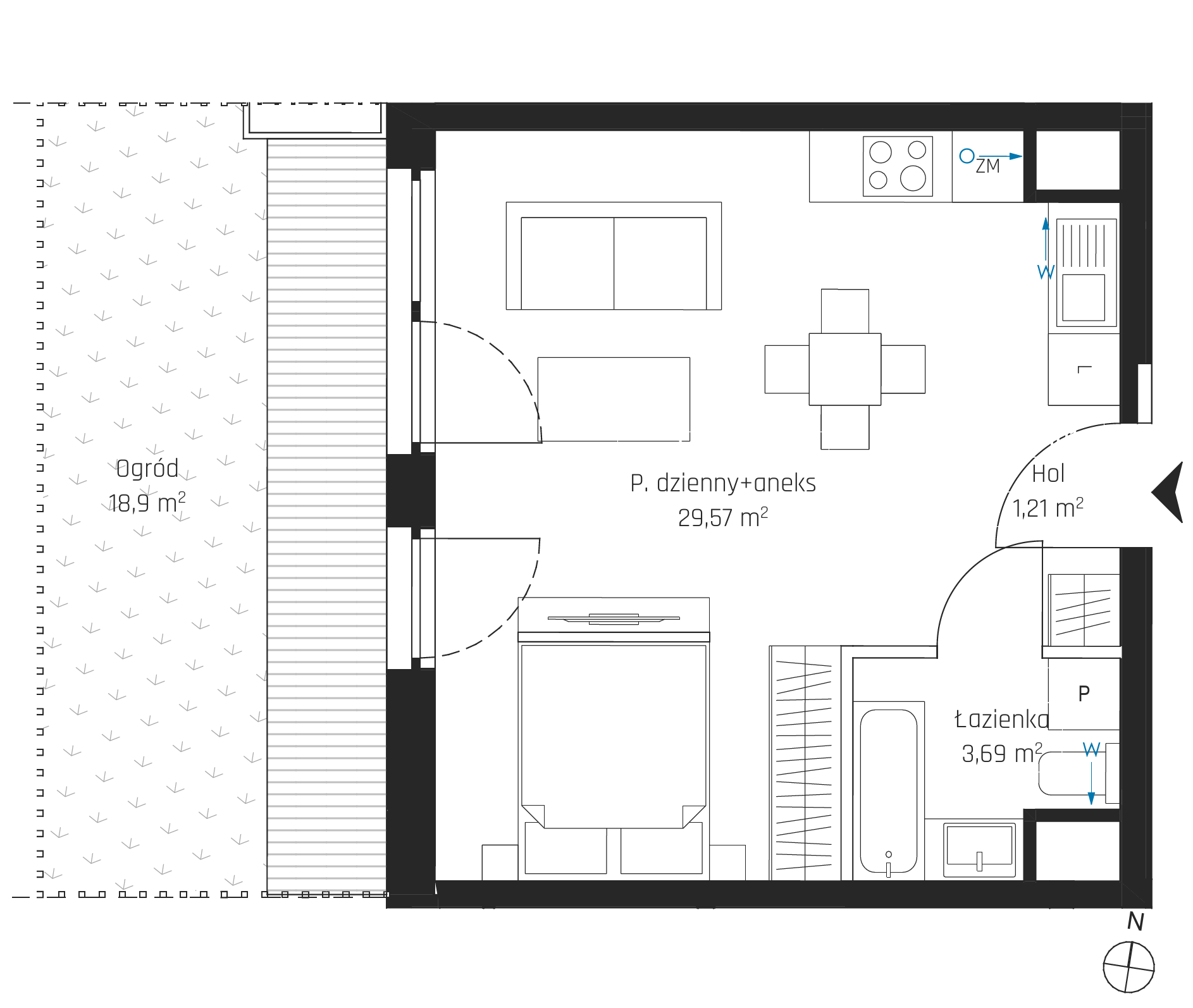 Plan 1 pok. 34m²