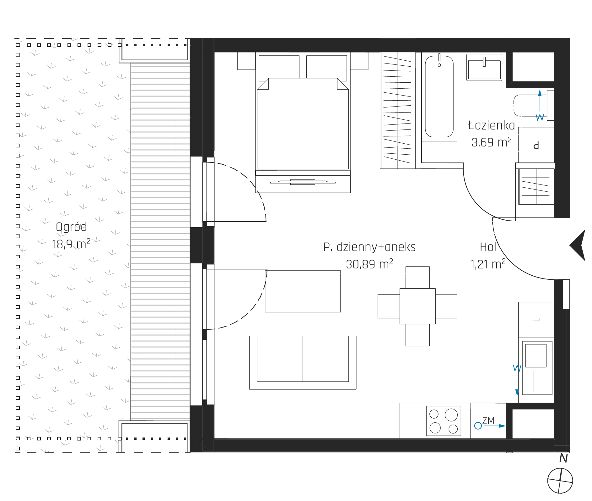 Plan 1 pok. 36m²