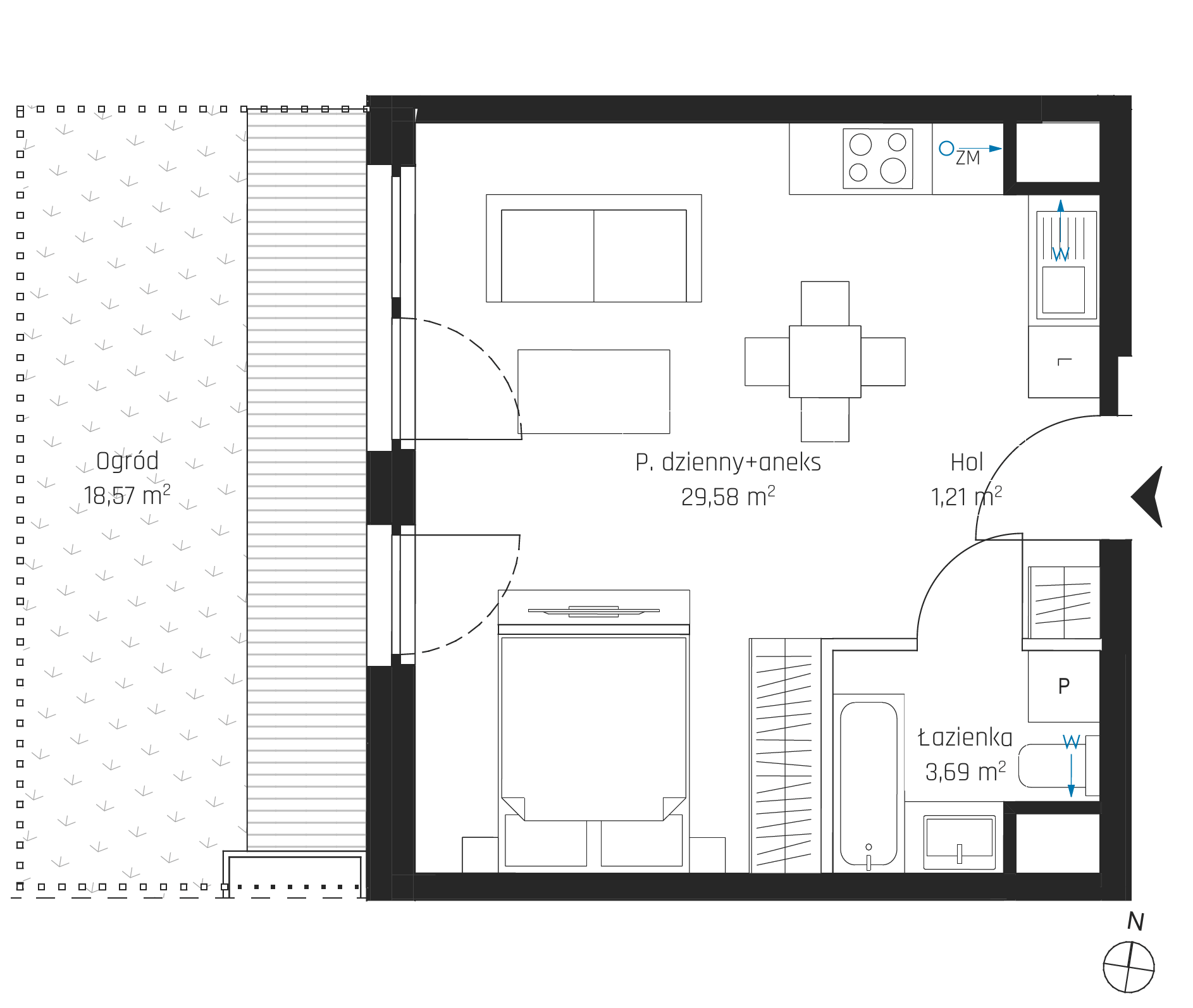 Plan 1 pok. 34m²