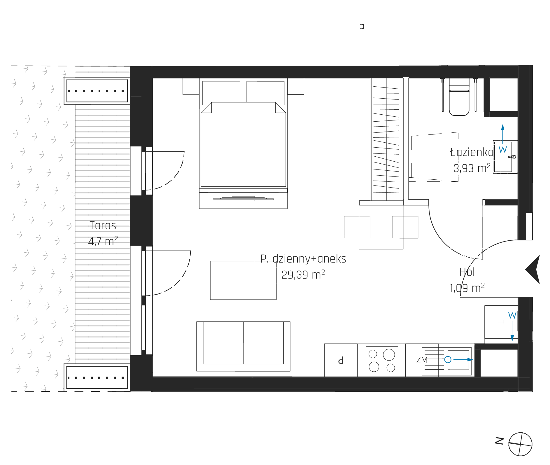 Plan 1 pok. 34m²